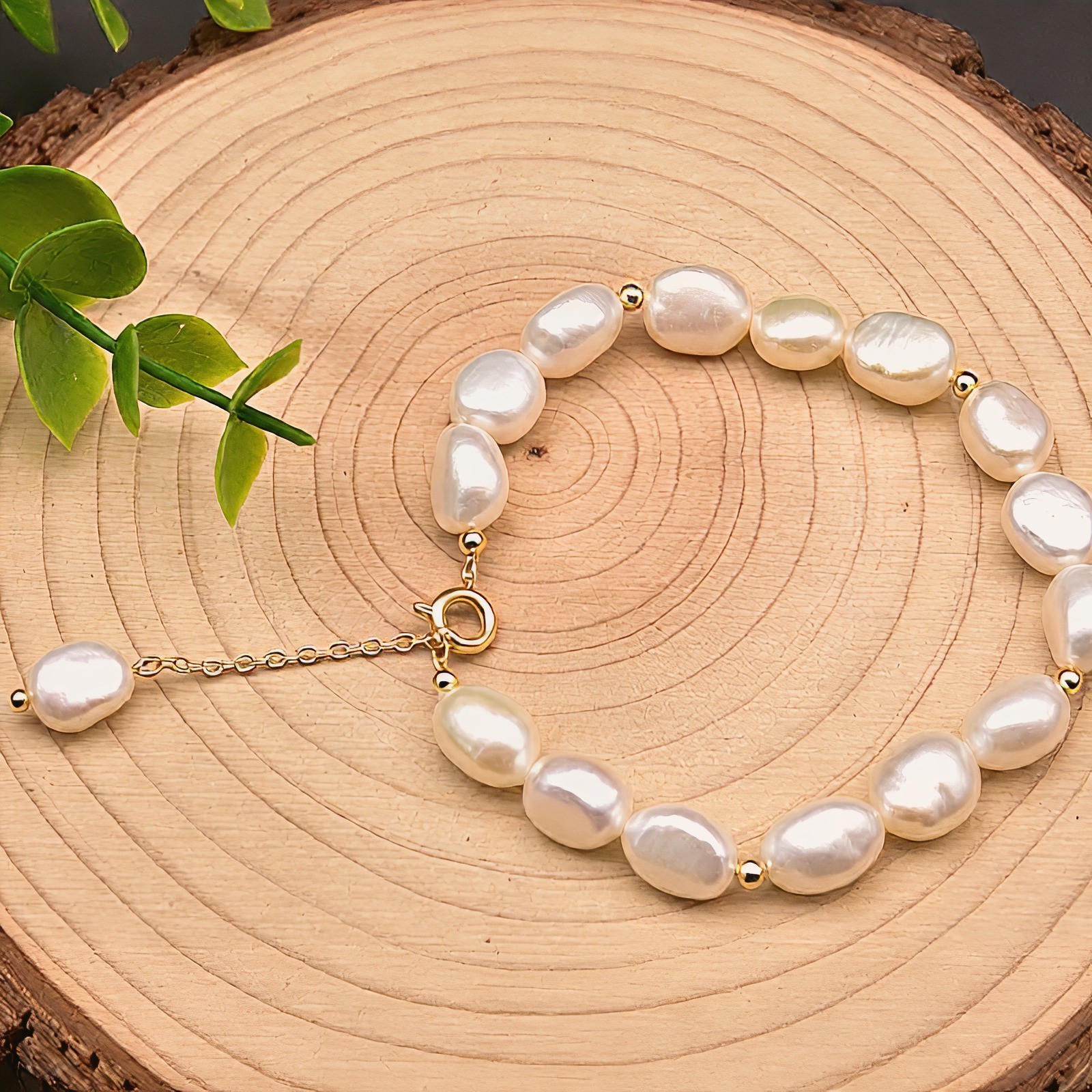 18K Gold Plated Freshwater Pearl Turquoise Bracelet Women’s Adjustable Gift