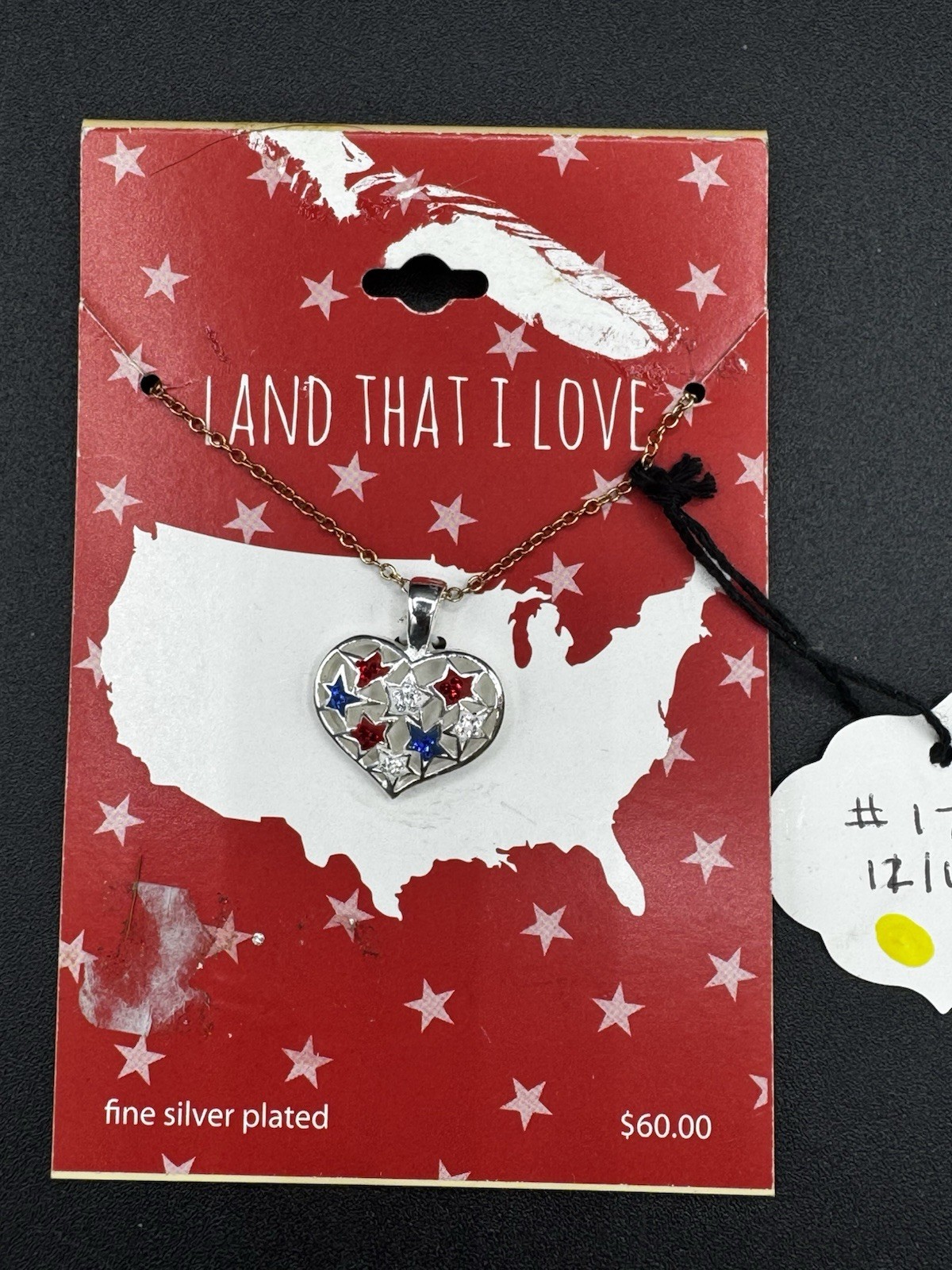 Patriotic Heart Necklace Land That I Love Silver Plated USA Stars NWT