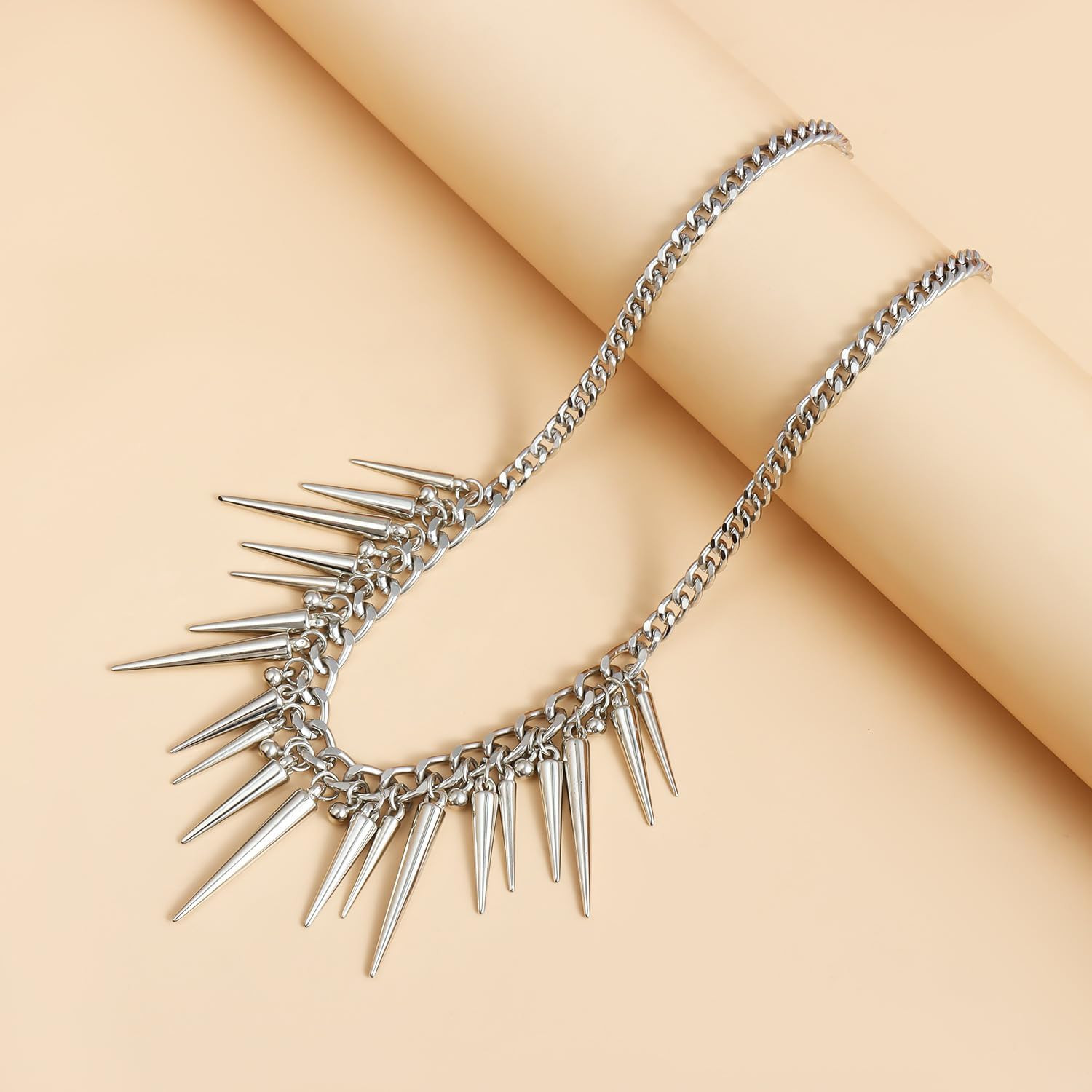 Spike Fringe Charm Layered Chain Choker Velvet Ribbon Heart Pendant Necklace for