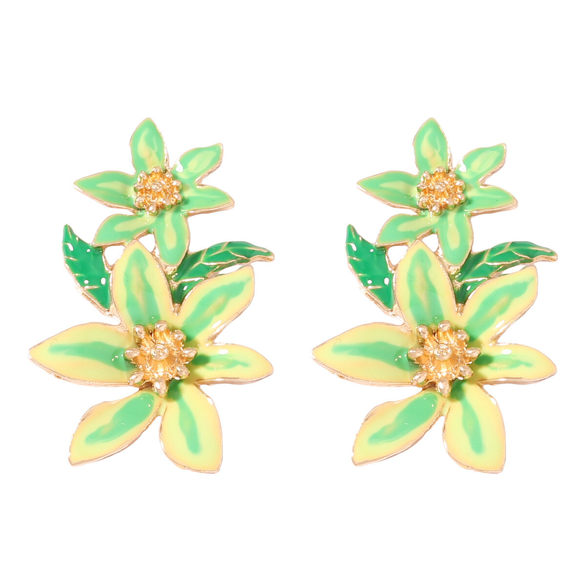 Trendy Enamel Flower Earrings Zinc Alloy Fashion Jewelry for Women 2 Pairs