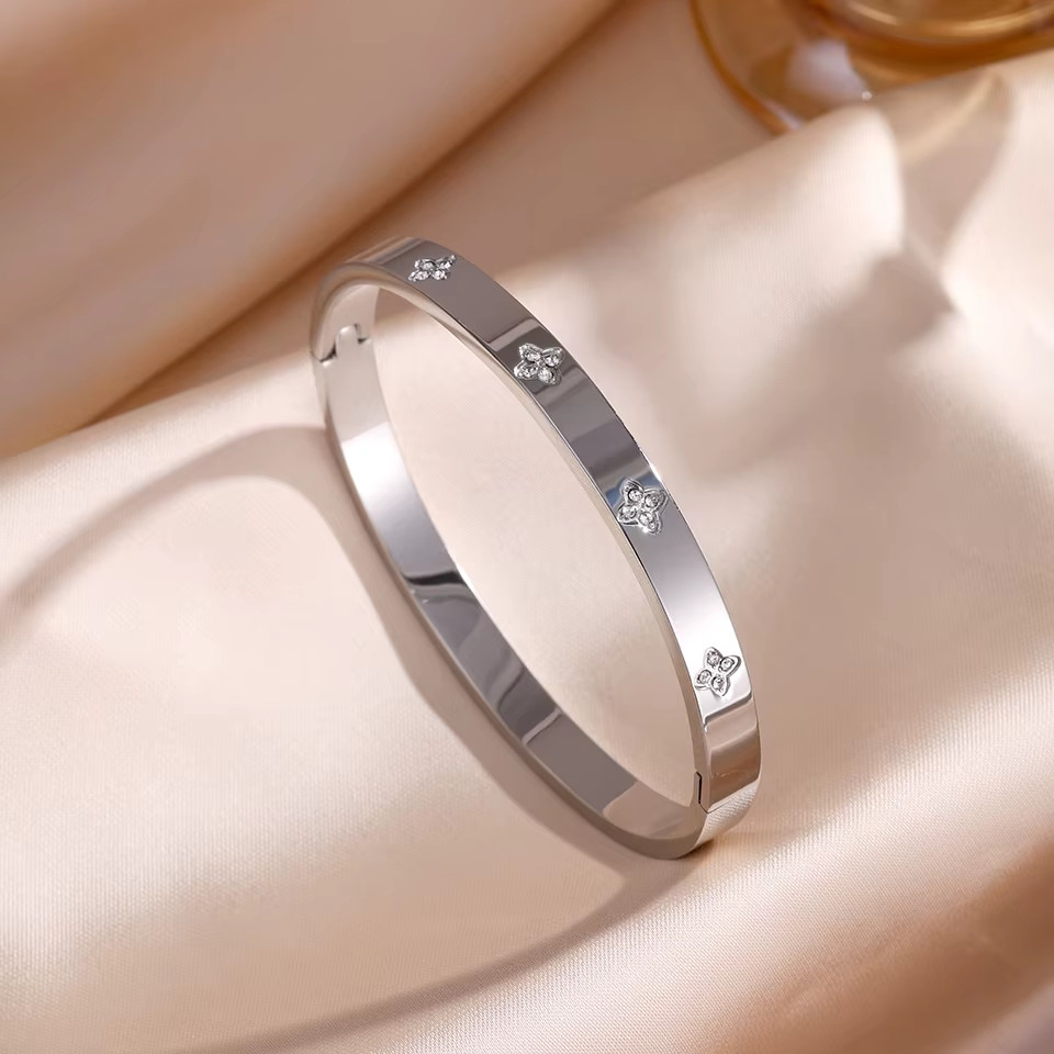 ZAKOL 5/1Pcs Sparkling Zirconia Inlaid Stainless Steel Bracelet Set for Women St