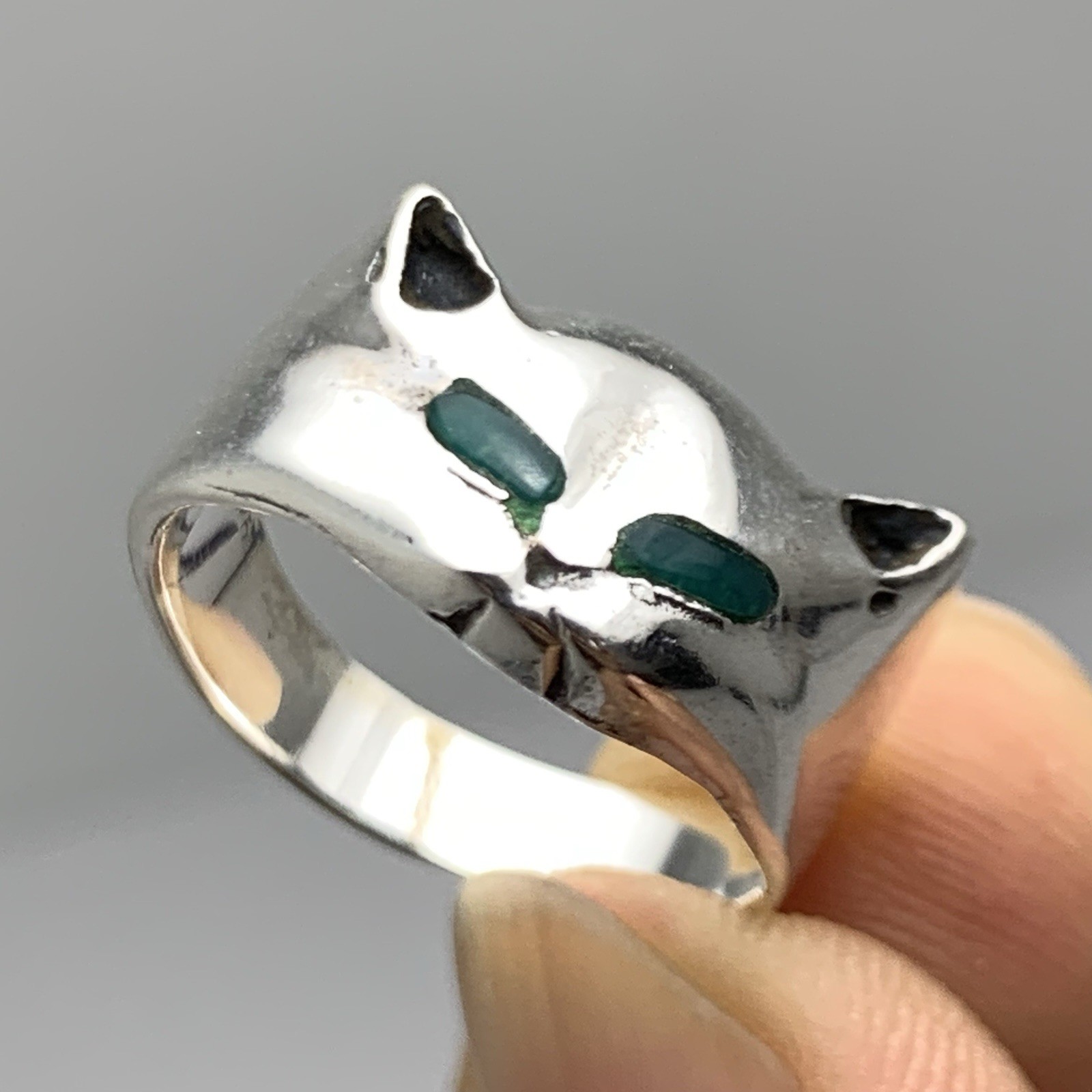 Thialand Silver 925 A JADE Jadeite Cat RING