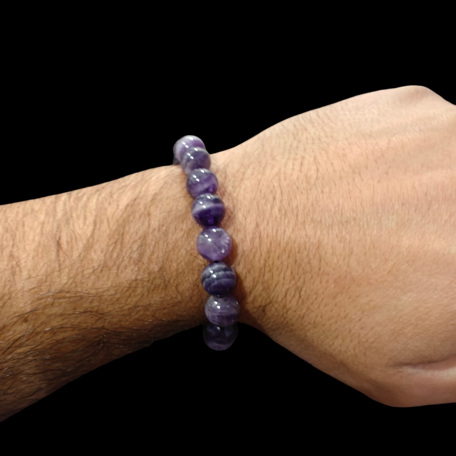 Chevron Amethyst Bracelet Natural Stones 10mm Stretch Bead Crystal Bracelet