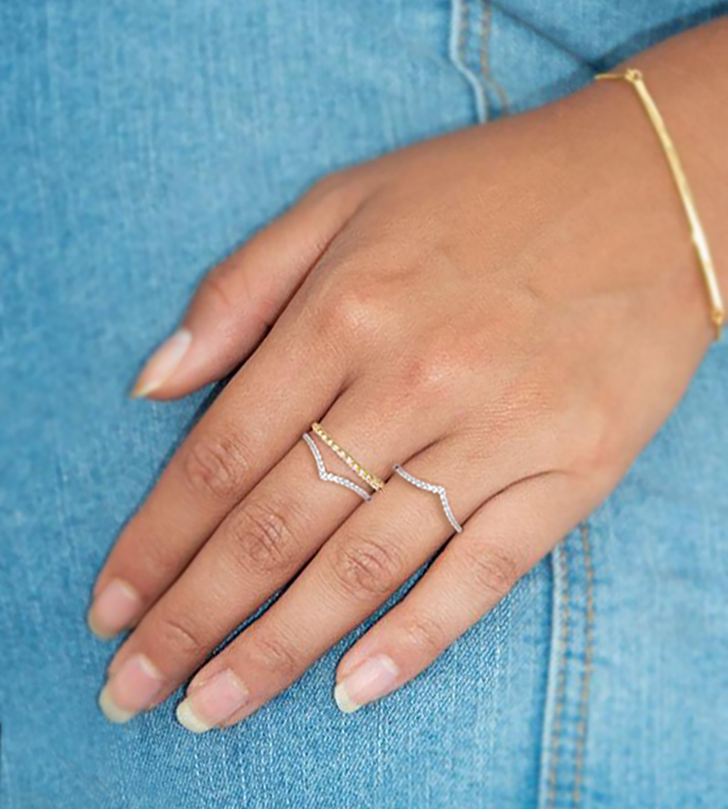 14K Gold Plated CZ Wave Chevron Stackable Wedding Band Ring, 1.5mm, Sizes 5-10