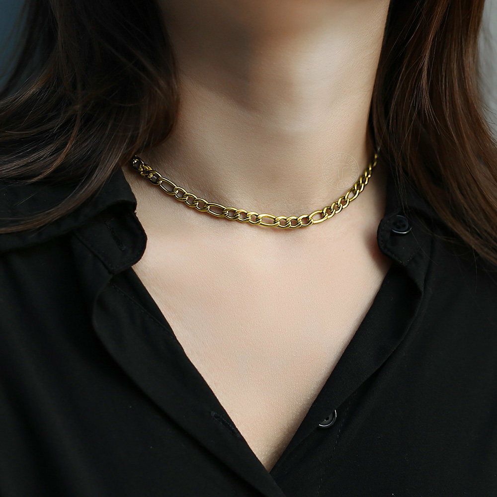 3/5/7/9mm 16″-30″ Gold Plated Stainless Steel Figaro Chain Necklace Men Women