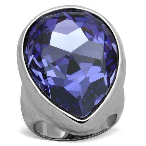 TK1426 – High polished (no plating) Stainless Steel Ring with Top Grade Crystal