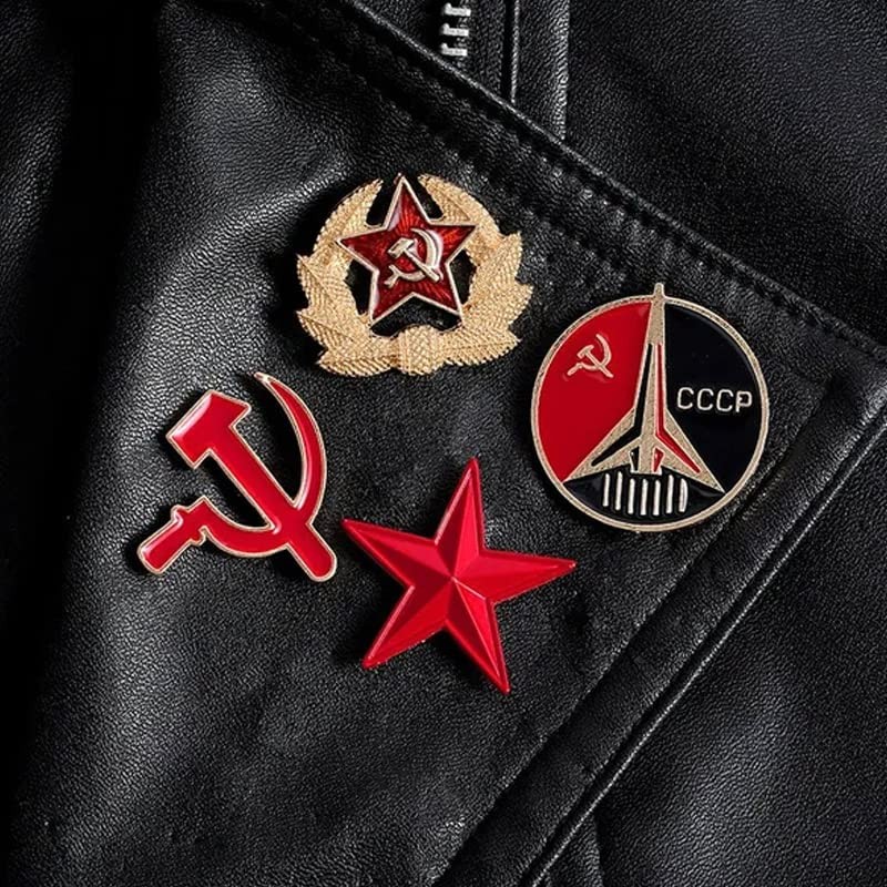 Ximimark 4 PCS Red Star Hammer Sickle Enamel Pin Retro USSR Symbol Brooch…