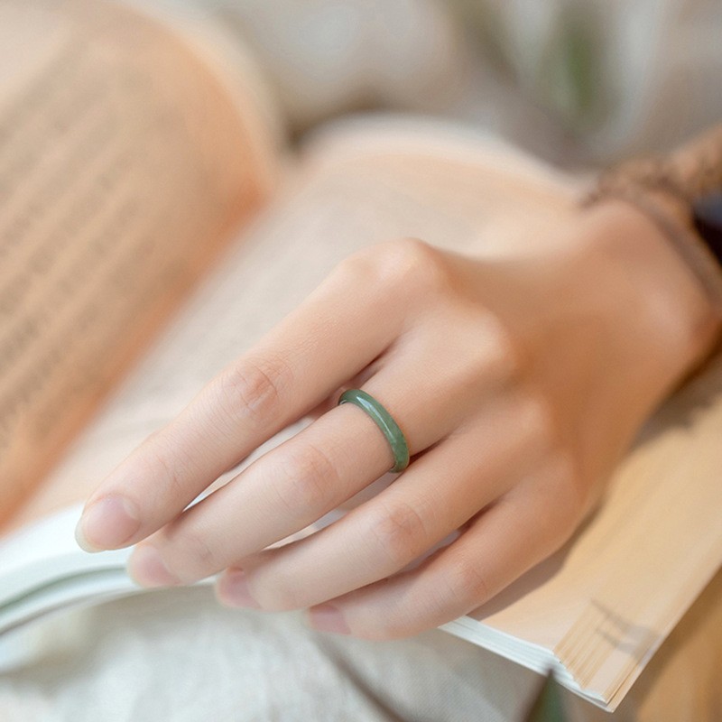 A Grade Natural Bean Type Jade Ring Fashion Accessory With Authentic Certificate