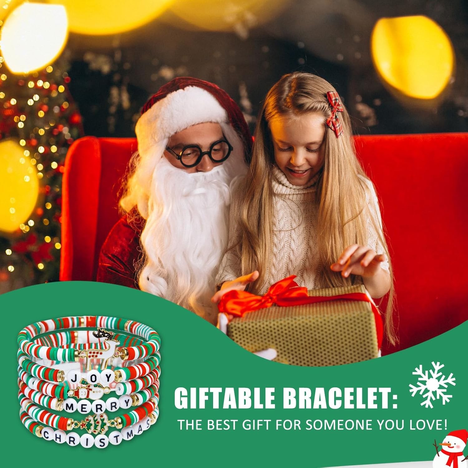Artlunar 6 Pack Christmas Bracelets: Joy & Merry Candy-Style Stacks for Women &