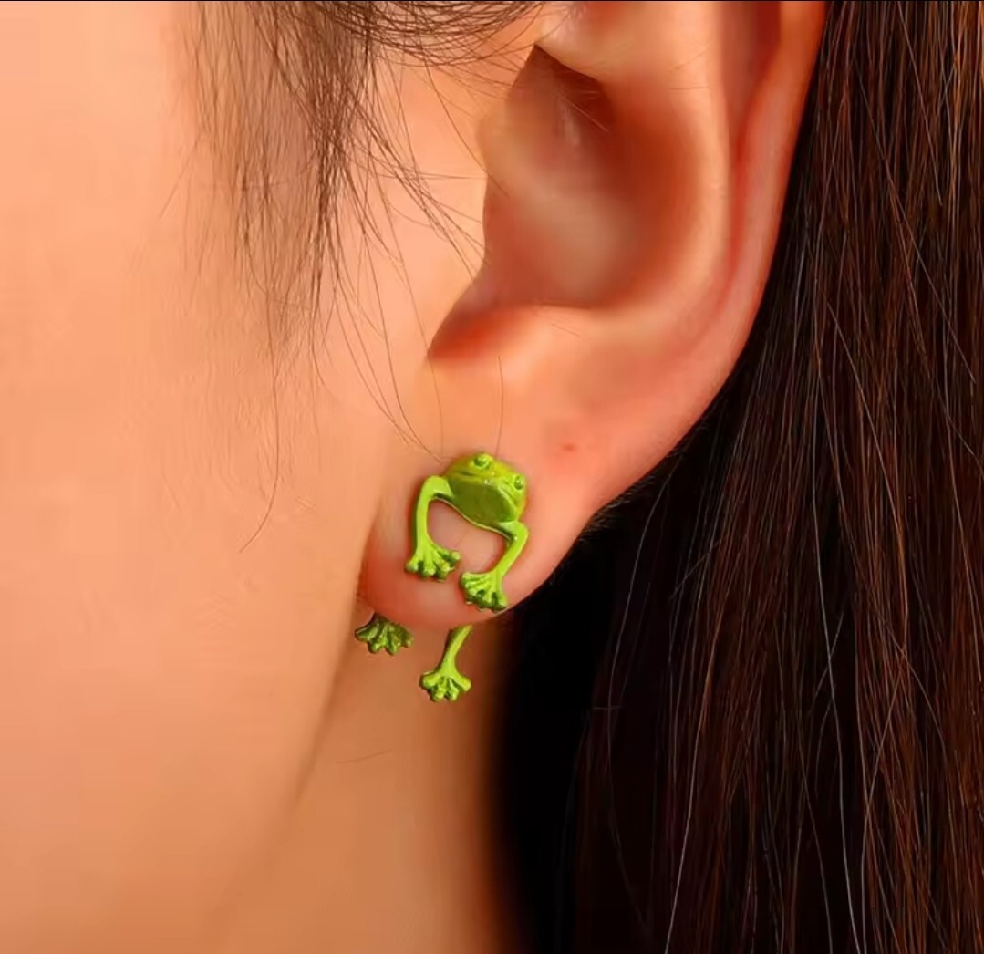 Women’s Fashion Jewelry Frog Earrings 2 pc Green Color Earring 16-2