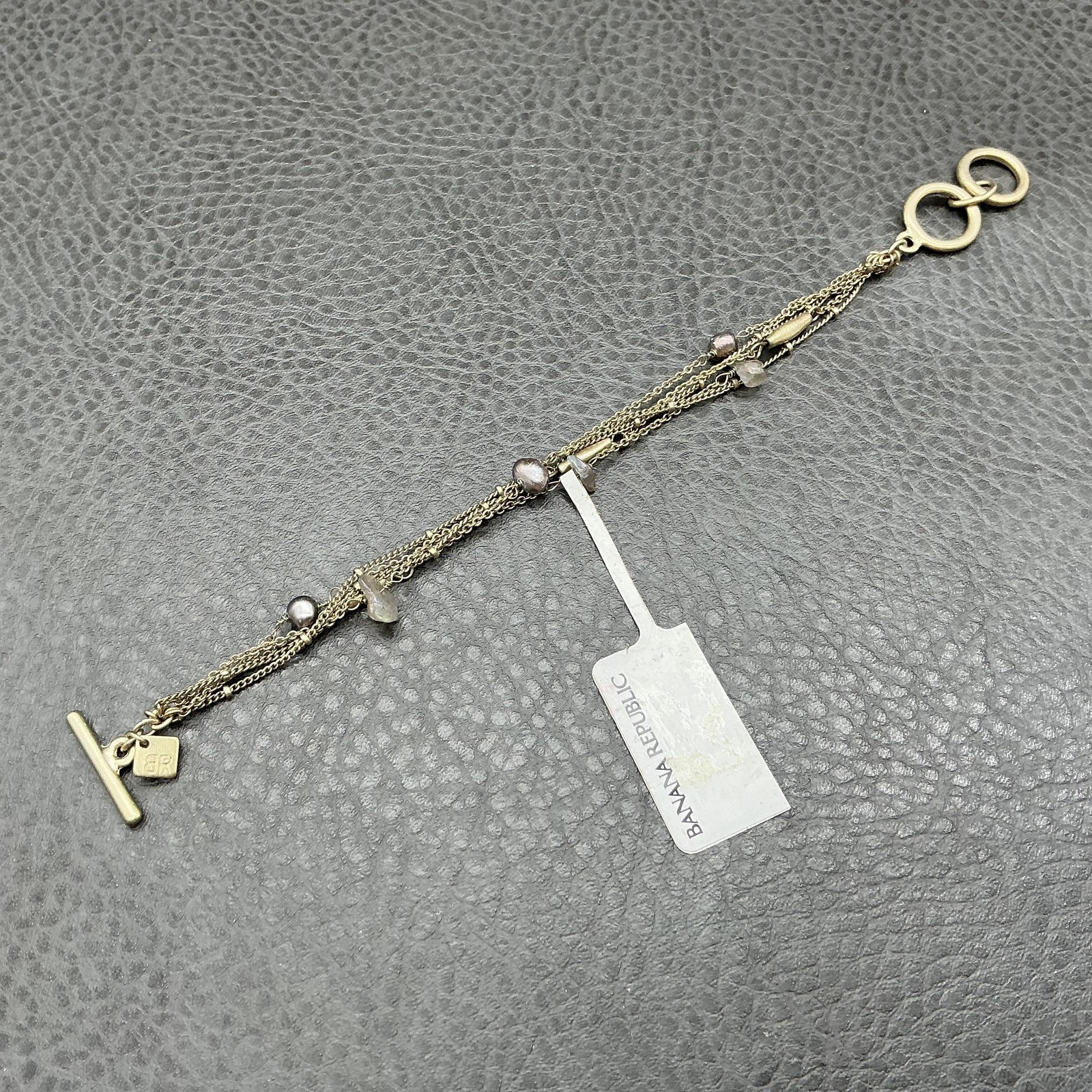 Banana Republic Bracelet Gold Tone Beaded Chain Womens 7.5 In Toggle Strand