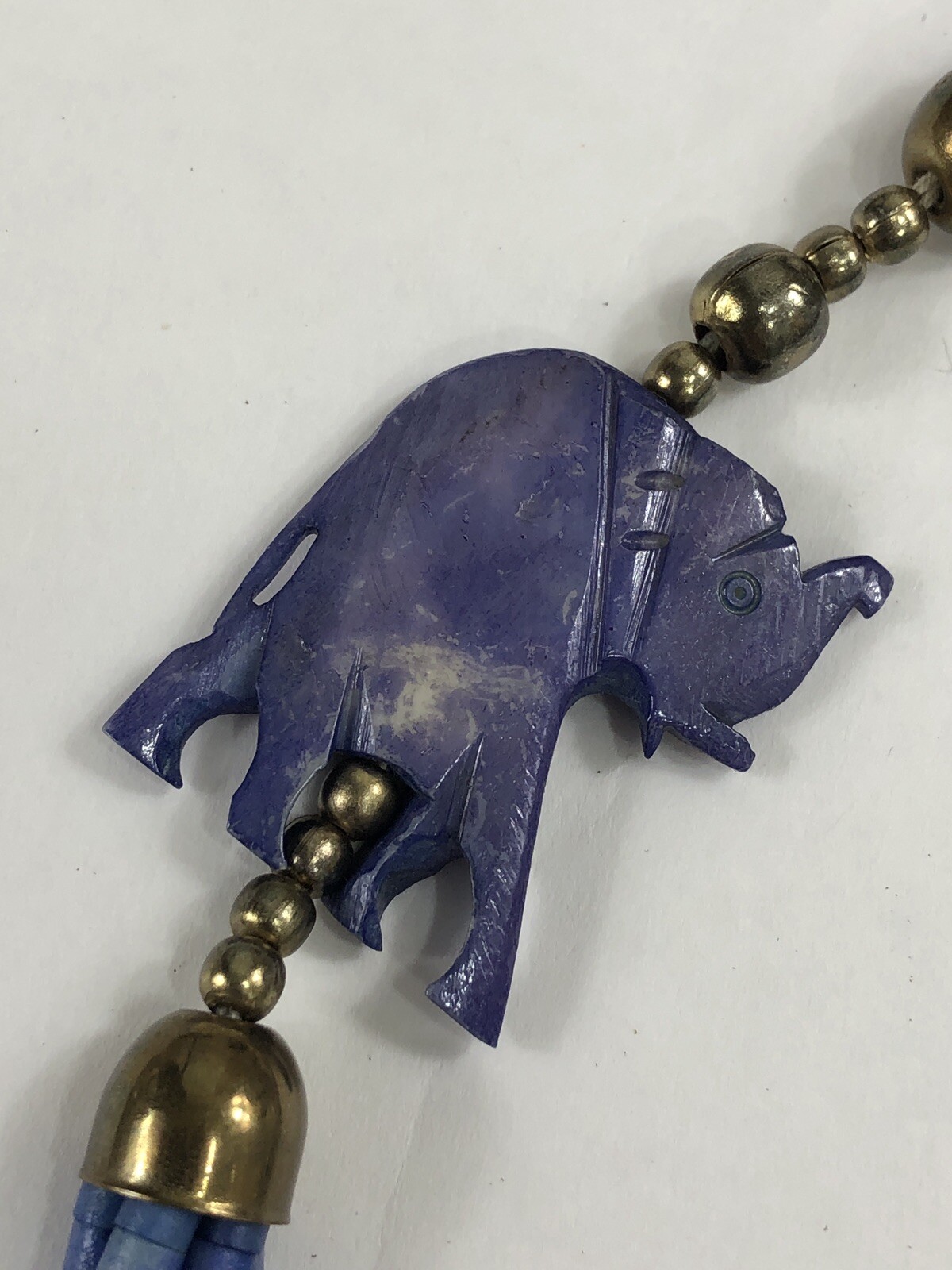 Elephant Pendant Necklace Multi-Strand Beaded Blue – 35 in Length