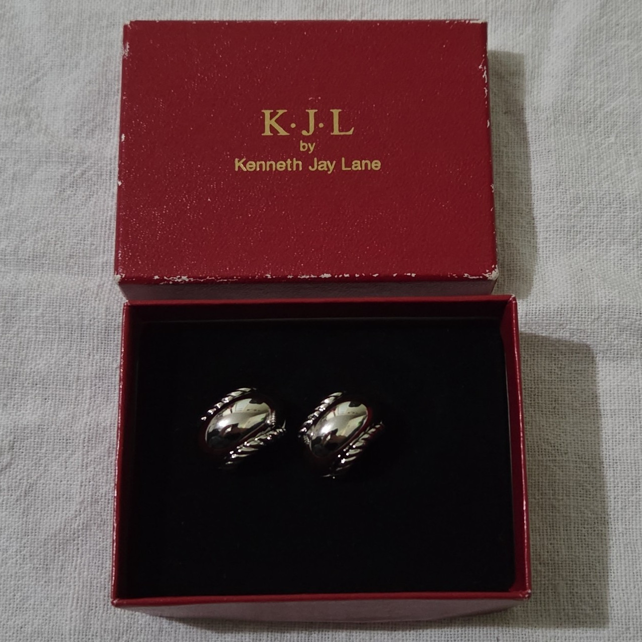 Kenneth Jay Lane Silver Tone Oval Stud Earrings No Stone Metal Lobe