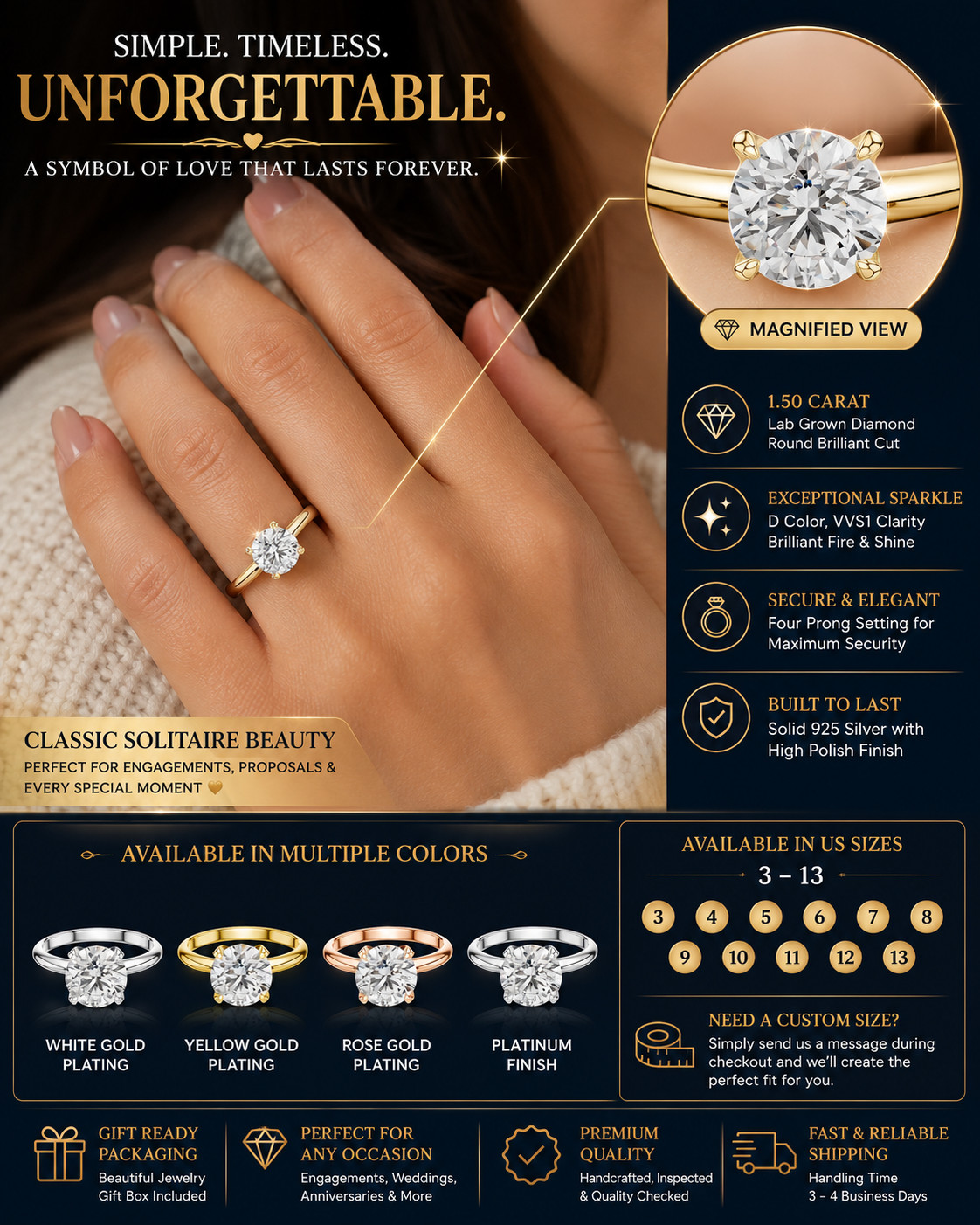 2.43CT Cushion Cut Lab Grown Diamond Ring 925 Silver Solitaire Gift For Her