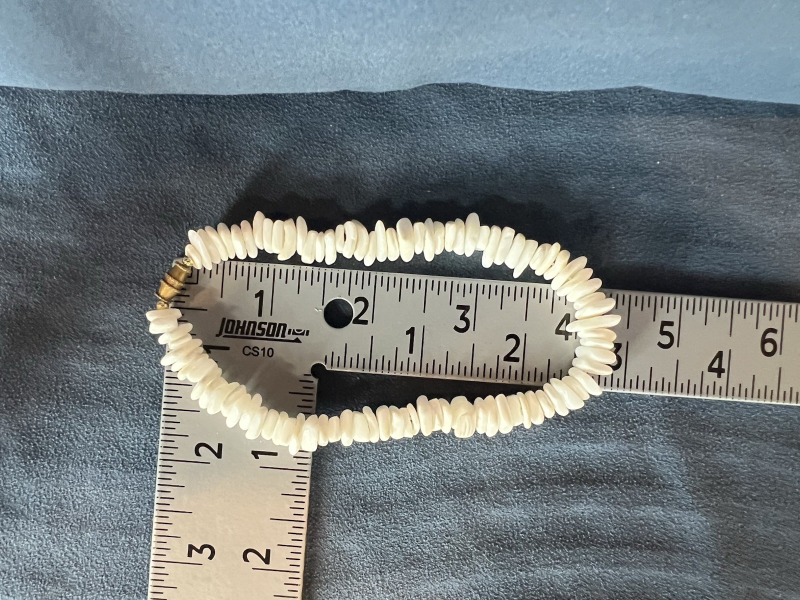 White Shell Chip Beaded Beach Anklet, Adjustable, Brass Barrel Closure, 9 in