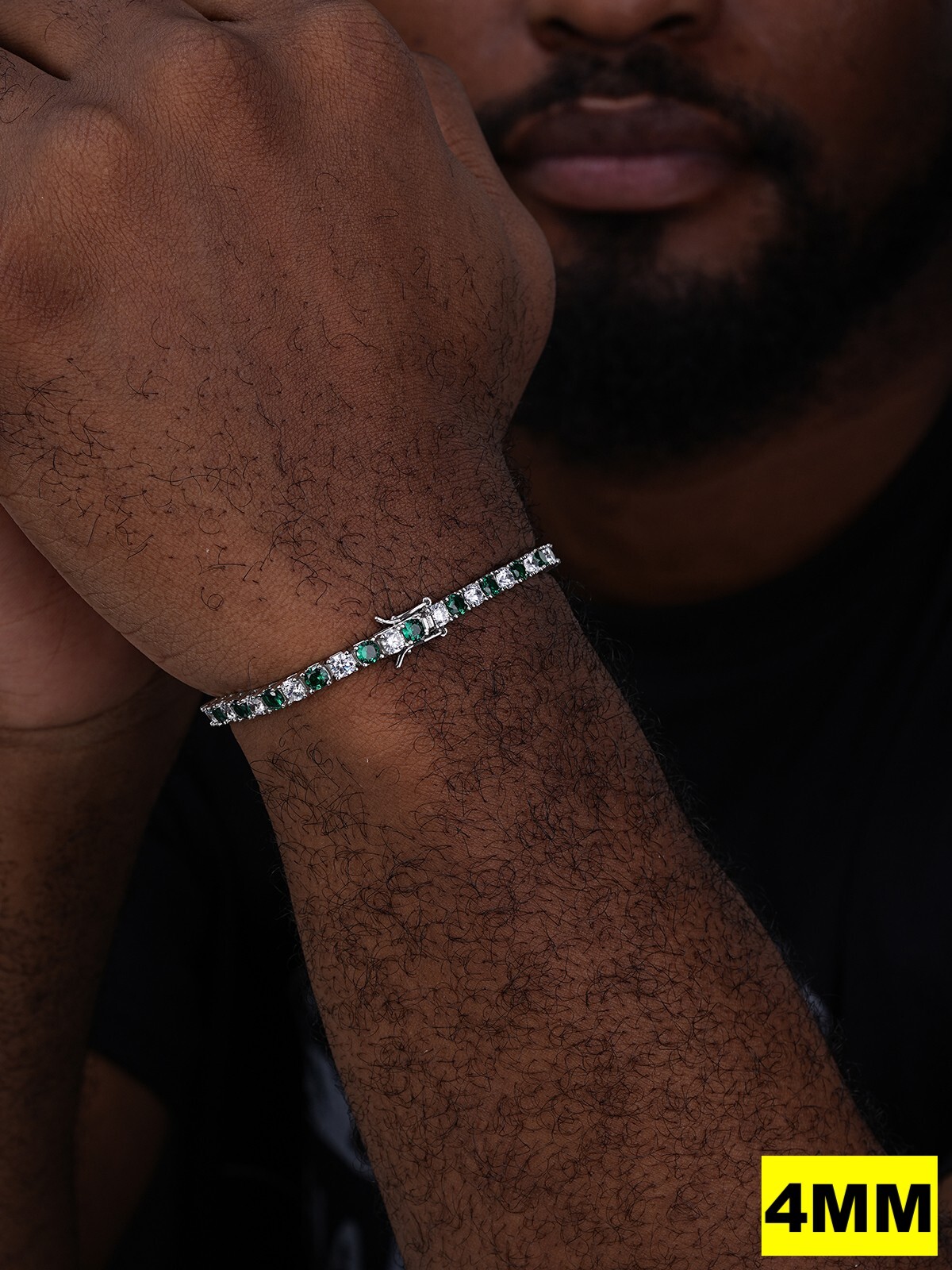 Tennis Bracelet SOLID 925 Sterling Silver Iced Simulated Diamond & Green Emerald