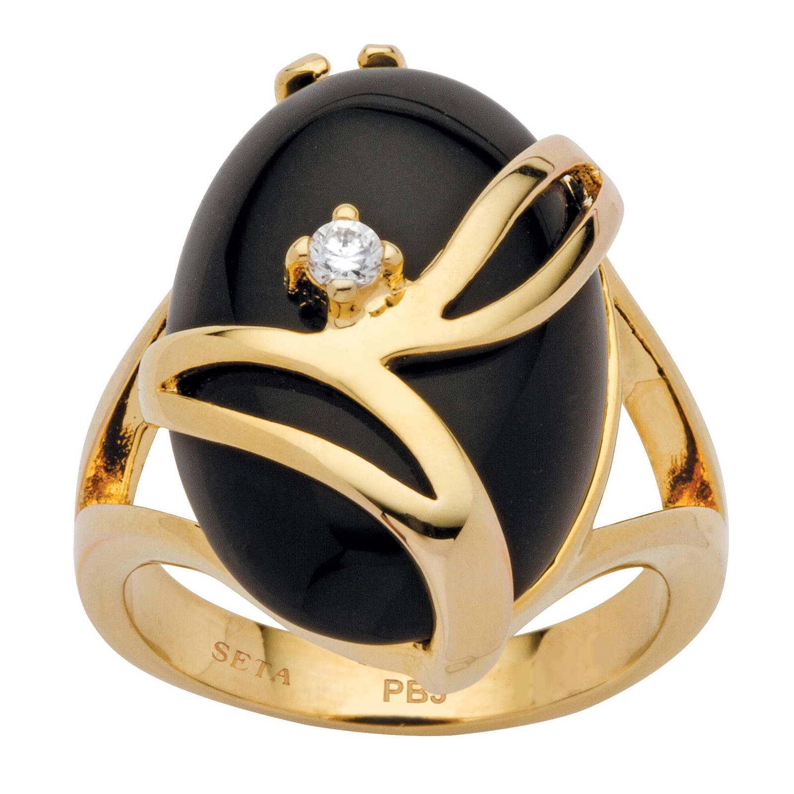 PalmBeach Yellow Gold-Plated or Platinum-Plated Oval Shaped Natural Black Ony…