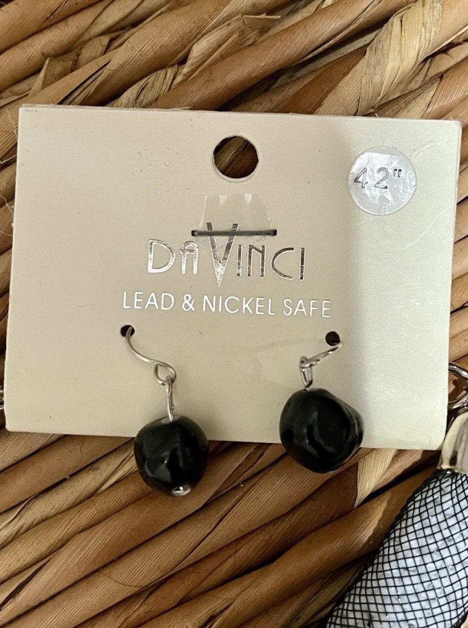 Women Black Jet Reptile Festival Whimsigoth 42in Necklace Earrings Set Witchy