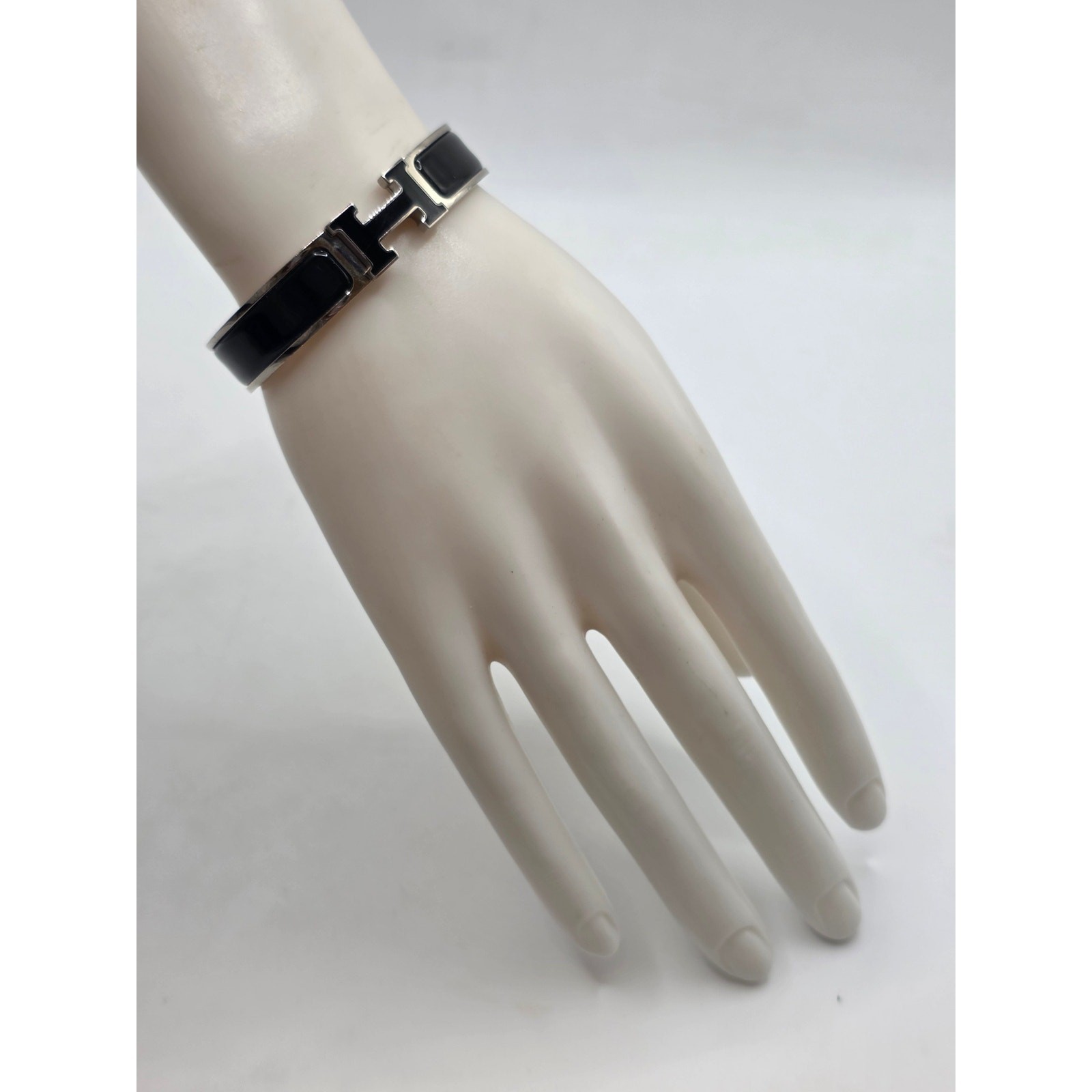 Hermes Black Enamel Palladium Plated Clic-H Narrow PM Bracelet