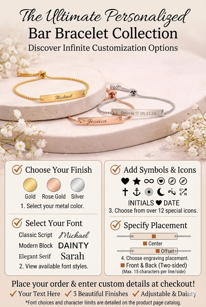 Personalized Bracelet Name Bar Bracelet Custom Engraved Any Name Date Coordinate