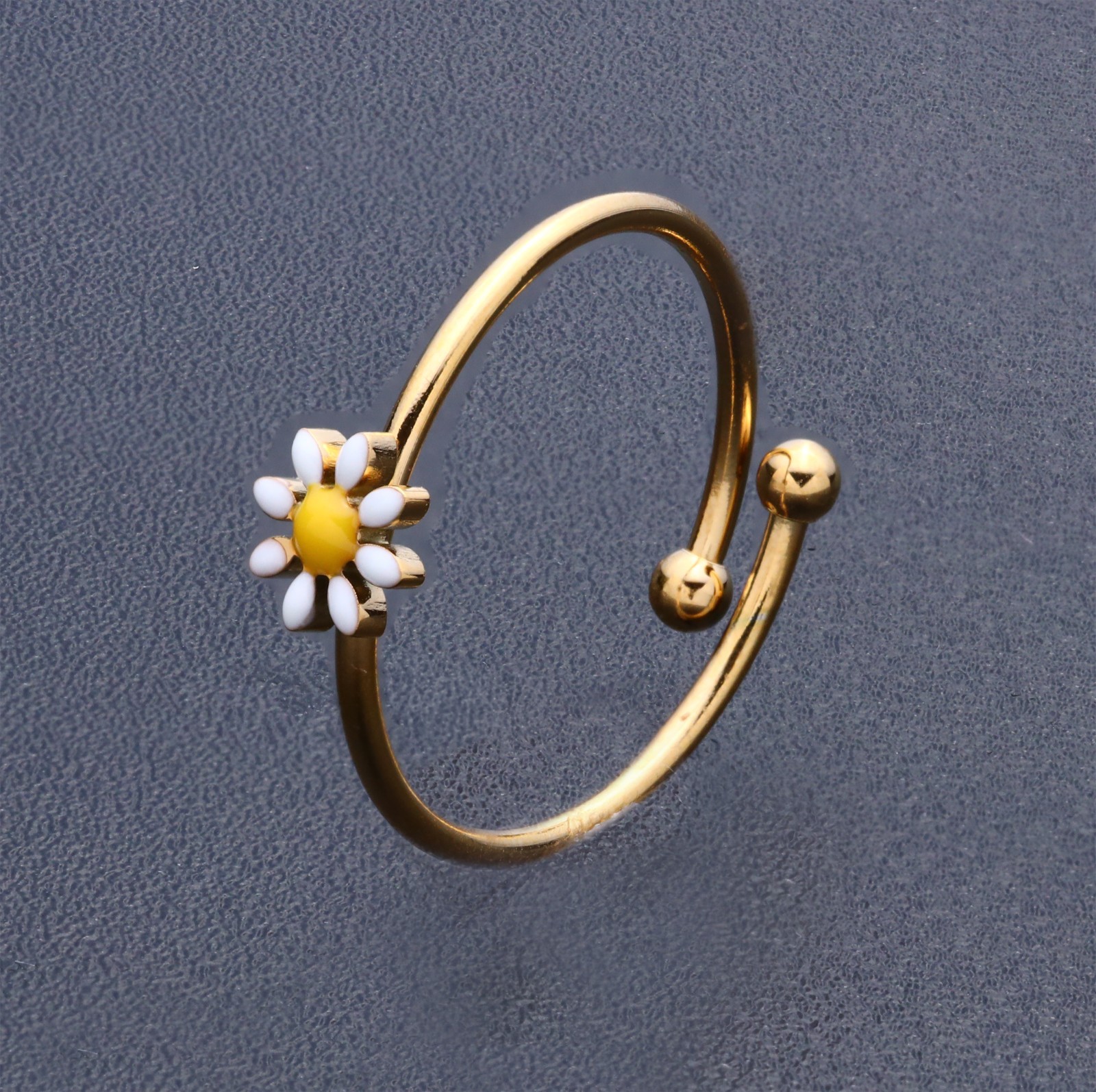 Gold Stainless Steel Toe Ring Enamel Daisy Flower White Yellow Adjustable Band