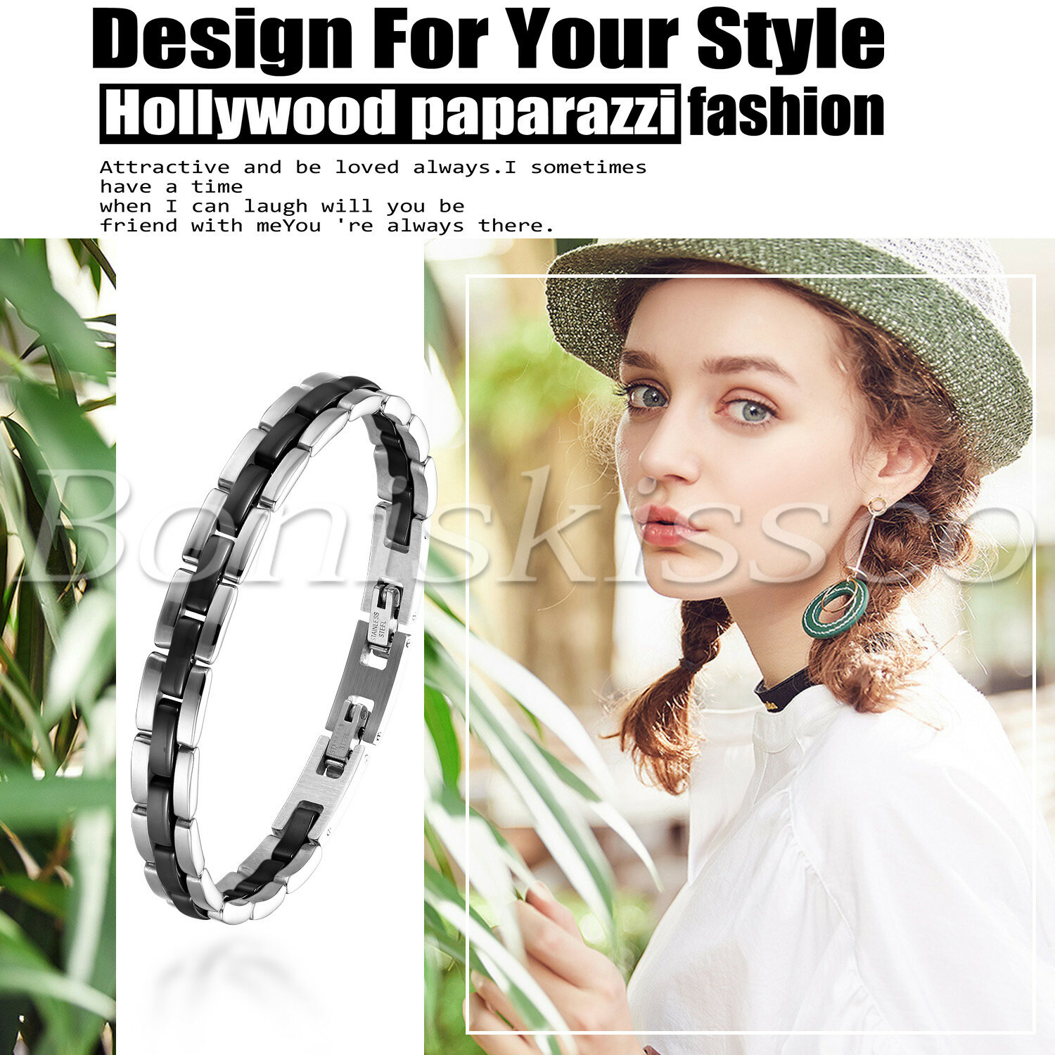 Women’s Girls Charm Stainless Steel Ceramic Bracelet Healthy Chain Link Gift