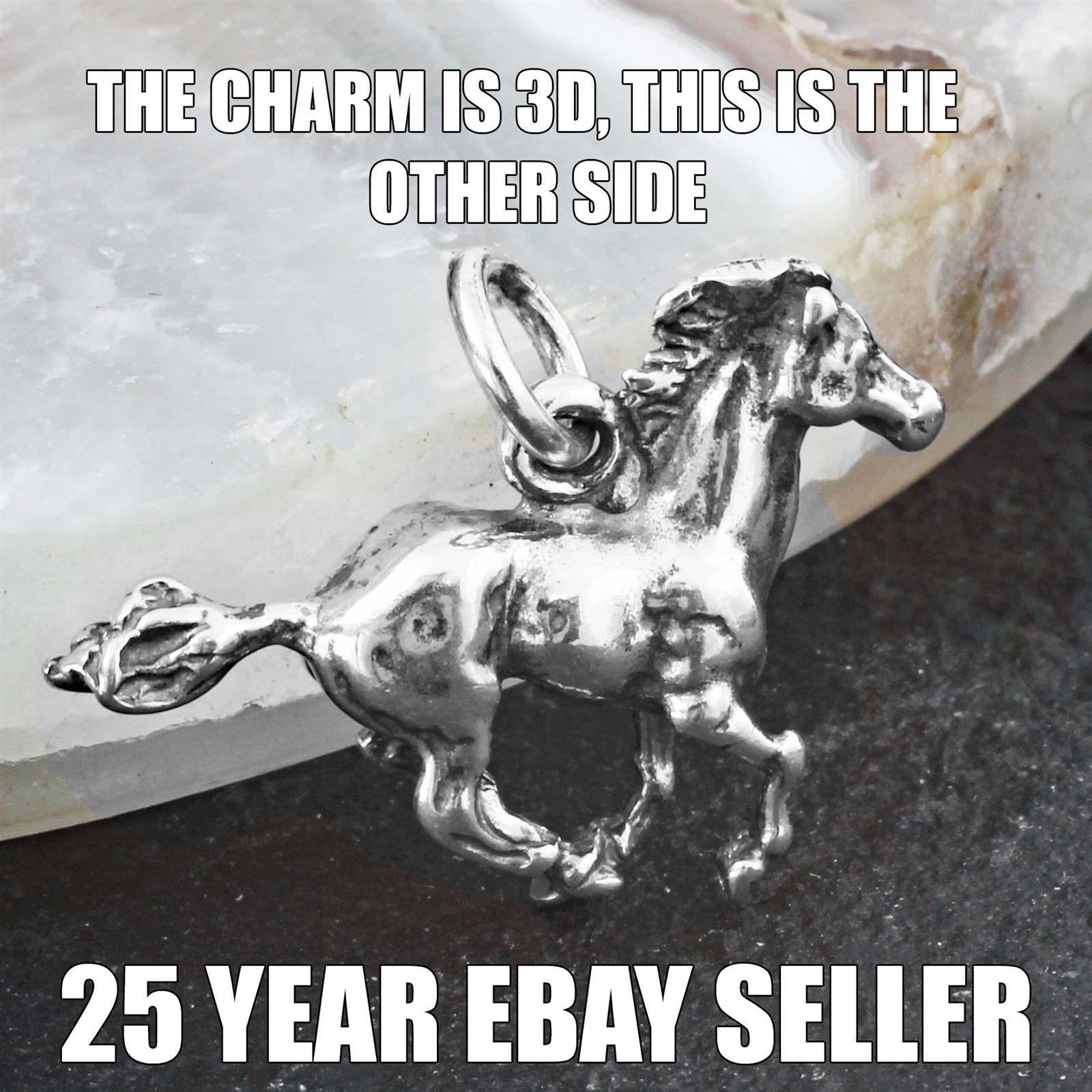 Silver Horse Charm 925 Sterling Silver 3D Horse Stallion Mustang Pony Charm