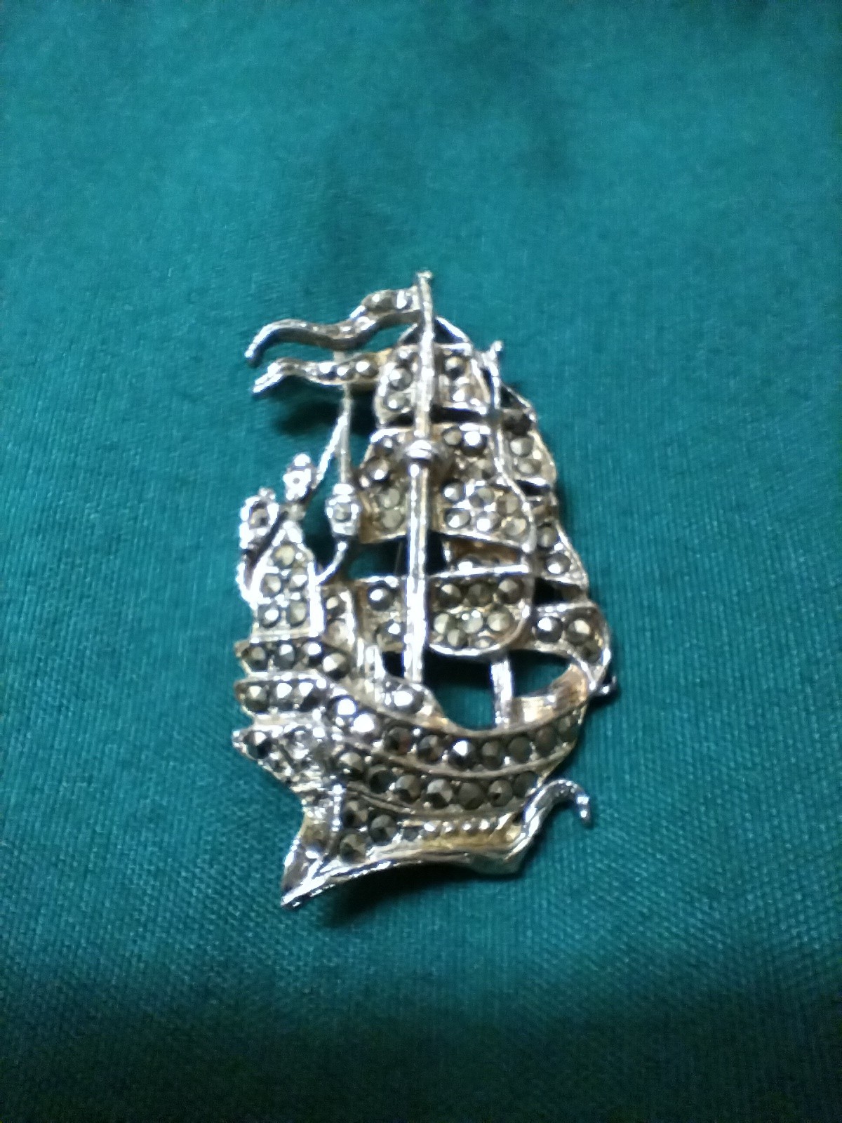 Vintage Silver Tone Spanish Galleon Pirate Ship 4cm