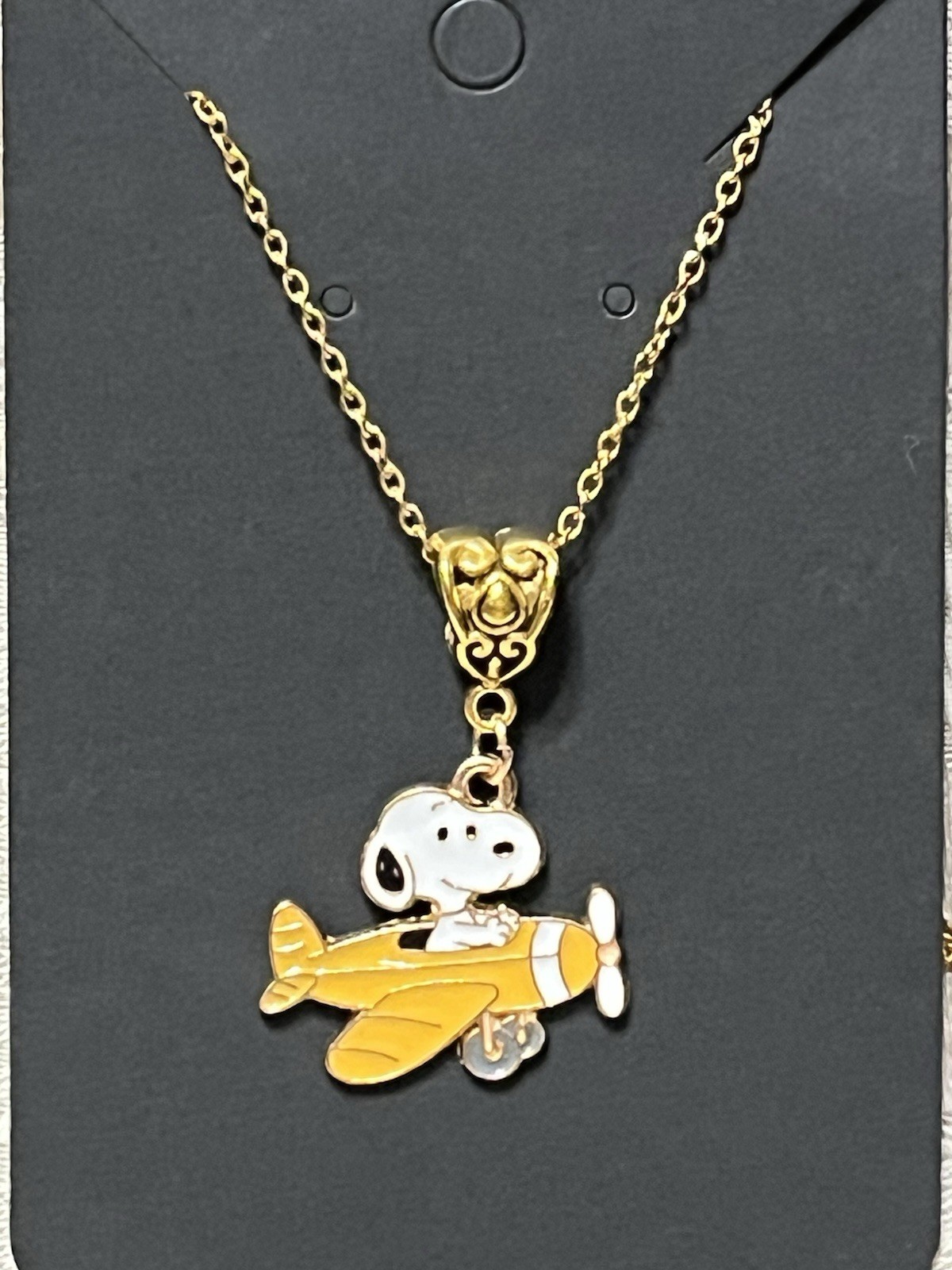Snoopy Flying Airplane Gold Enamel Charm Pendant Fashion Fun Boho Gold Necklace
