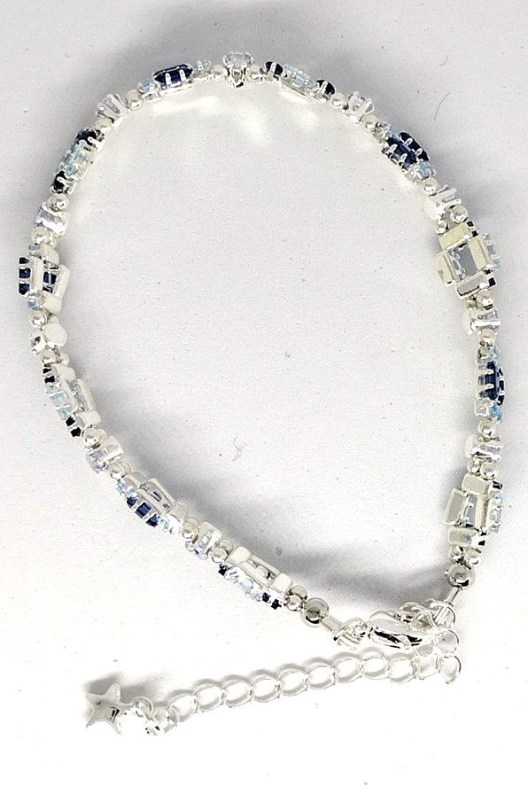 6-inch Bracelet Square-Royal Blue-Light Blue 2x4mmCZ-3mm Round Lavender Beads
