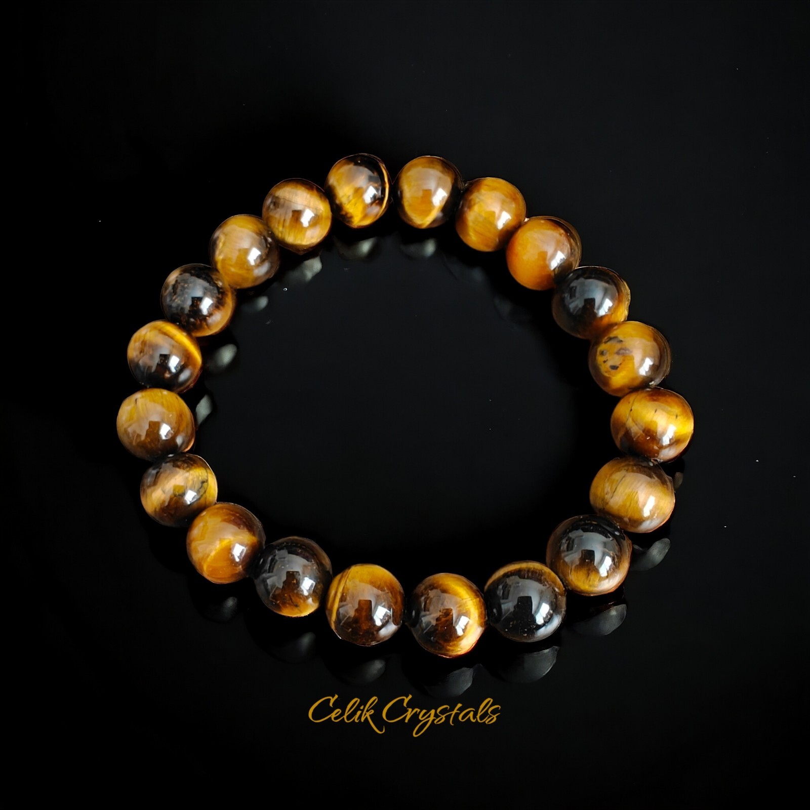 AAA Gold Tiger Eye Bracelet Natural Stones 10mm Unisex Stretch Bead Bracelet