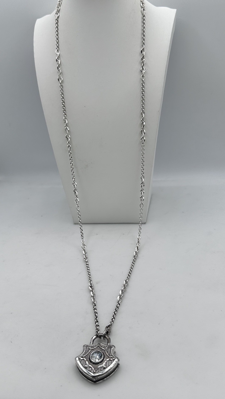 Retired Brighton Love Padlock Shield Long Necklace Swarovski Crystal 32” Adj