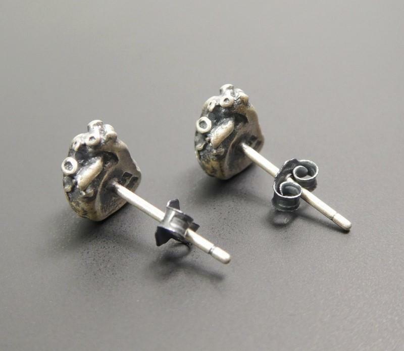 Handmade Unique Sterling Silver Anatomical Heart Tiny Stud Post Earrings Gothic
