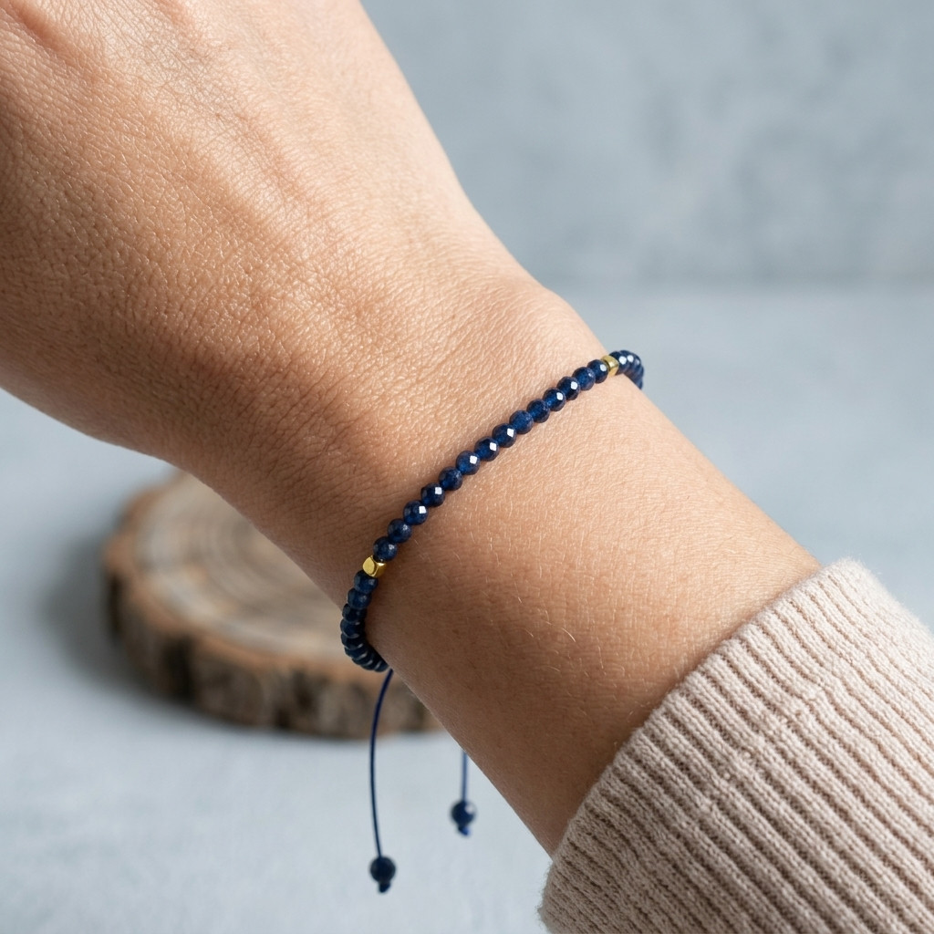 3mm Faceted Sapphire Adjustable Bracelet Wisdom Protection