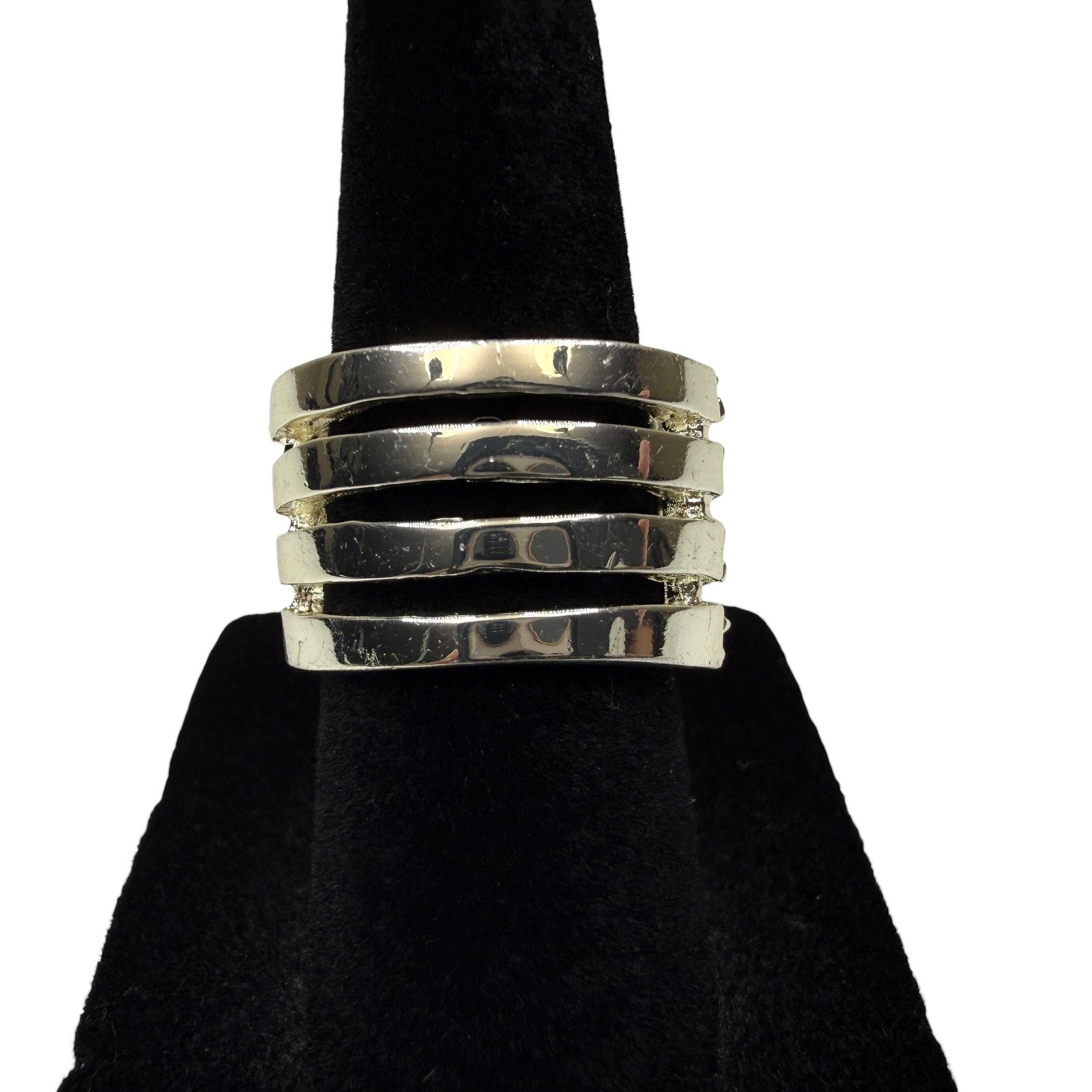 Sparkling Crisscross Band Statement Ring Gold Tone Clear Rhinestone Jewelry Sz 5