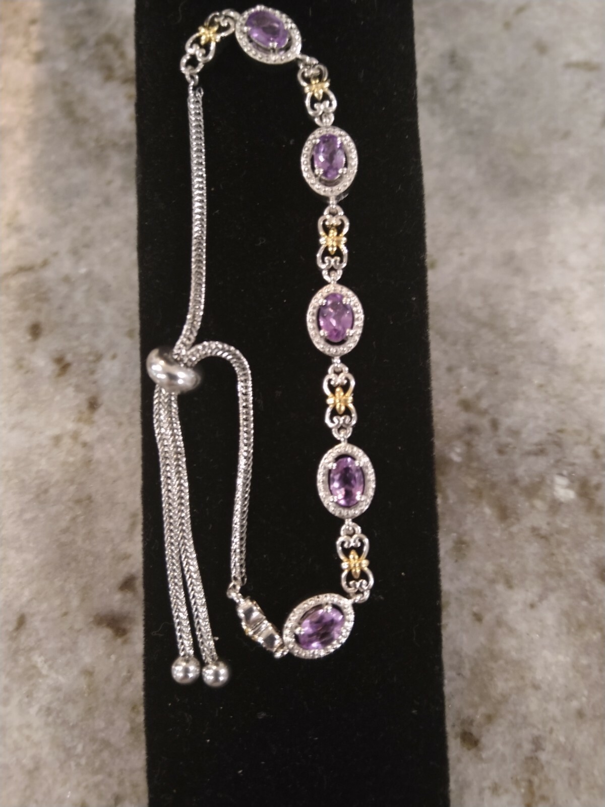 KARIS 2.0 Cts Amethyst Bolo Bracelet in Yellow Rhodium,PlatBond/Stainless Stee