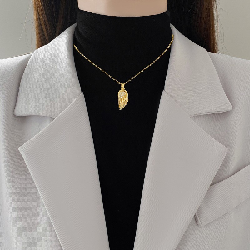 Angel Wing Necklace 18K Gold Plated Stainless Steel Cubic Zirconia Pendant