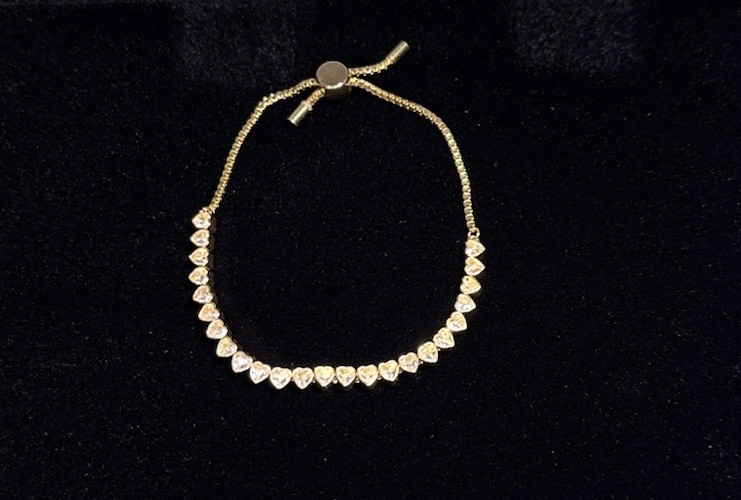NEW Baublebar Brooke Heart Stone Tennis Bracelet 🩷Gold Crystal •Adjustable