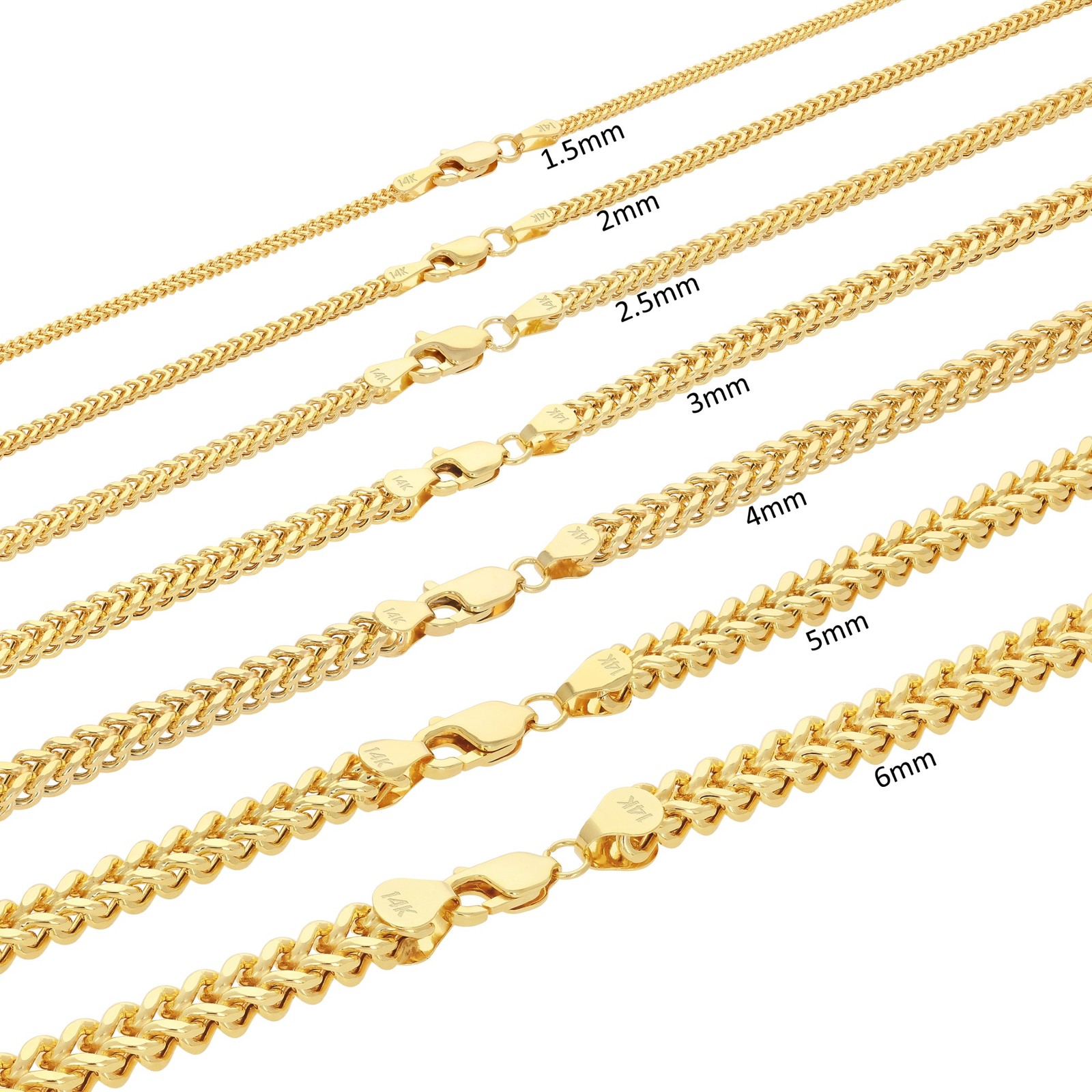 14k Yellow Gold 1.5mm-5mm Franco Box Bracelet Chain Men Women 7″ 7.5″ 8″ 8.5″ 9″