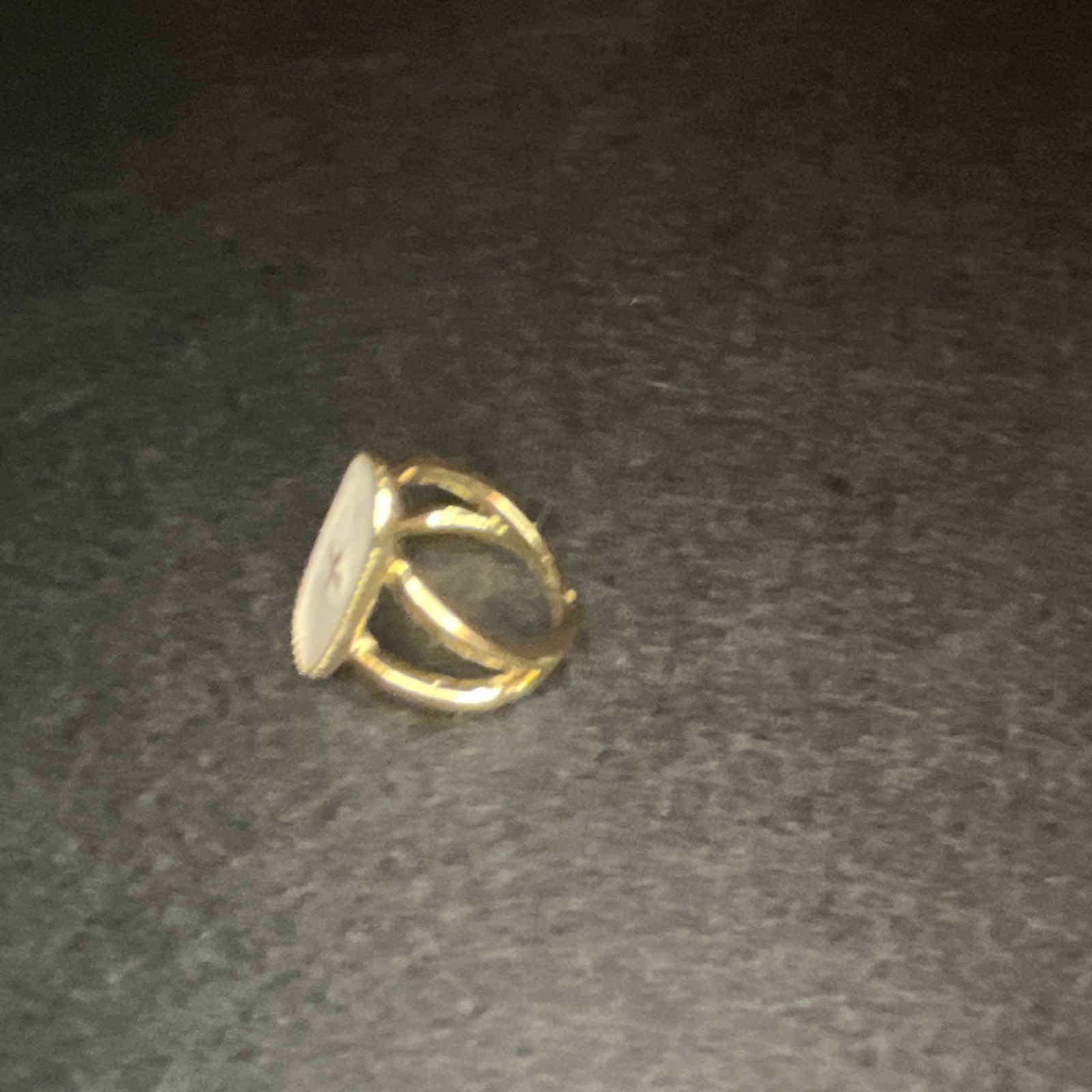 Gold Tone Statement Ring w/ Oval White Cabochon & Cross Detail, Size 6