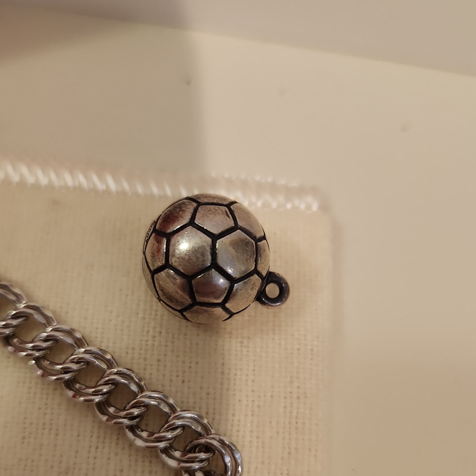 James Avery Silv. Chain Bracelet w/ Safety Chain & Soccer Charm. 6 in For Child