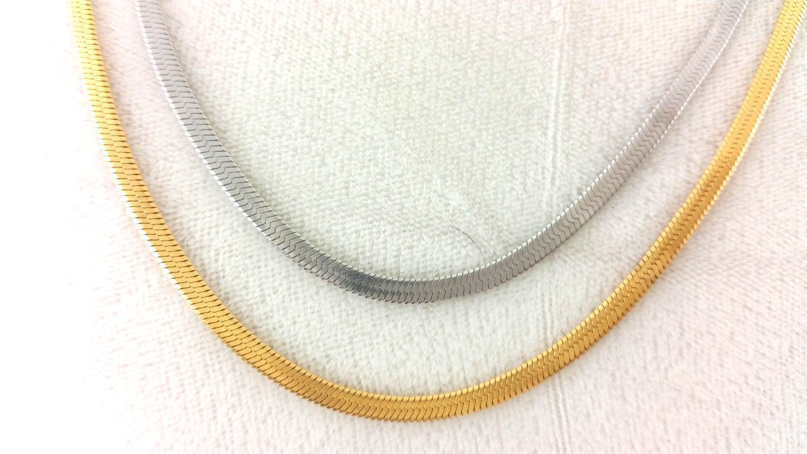 Gold Silver Thin Flat Press Shiny Herringbone Snake Rope Chain Necklace 3mm