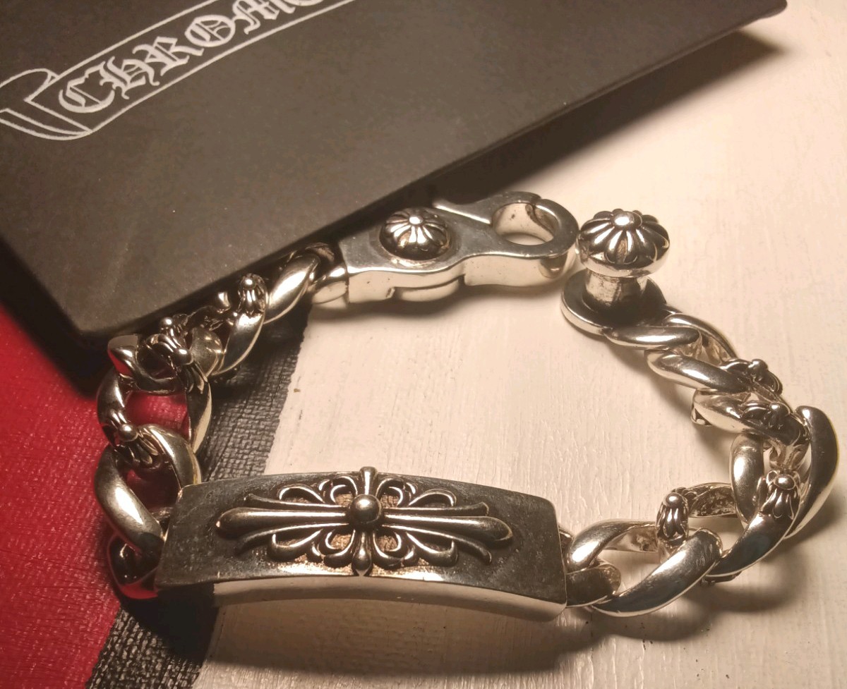 New Chrome Gothic Cross Bracelet biker 2000 Jewelery cuban link Mens 21mm 925