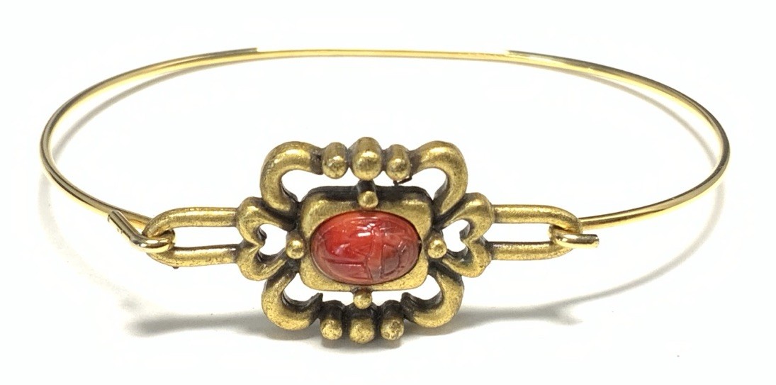 Gold Tone Red Resin Hook Bangle 6-inches LV126