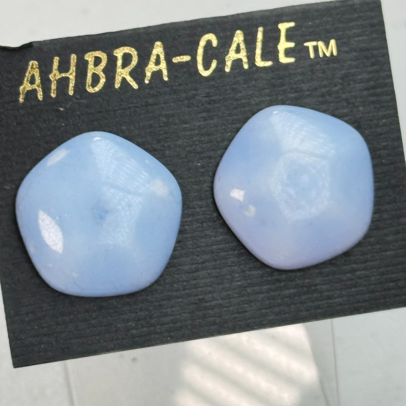 Vintage Pierced Earrings Stud Pentagon Blue Marbled Dome Chunky Big 80s 90s Y2K