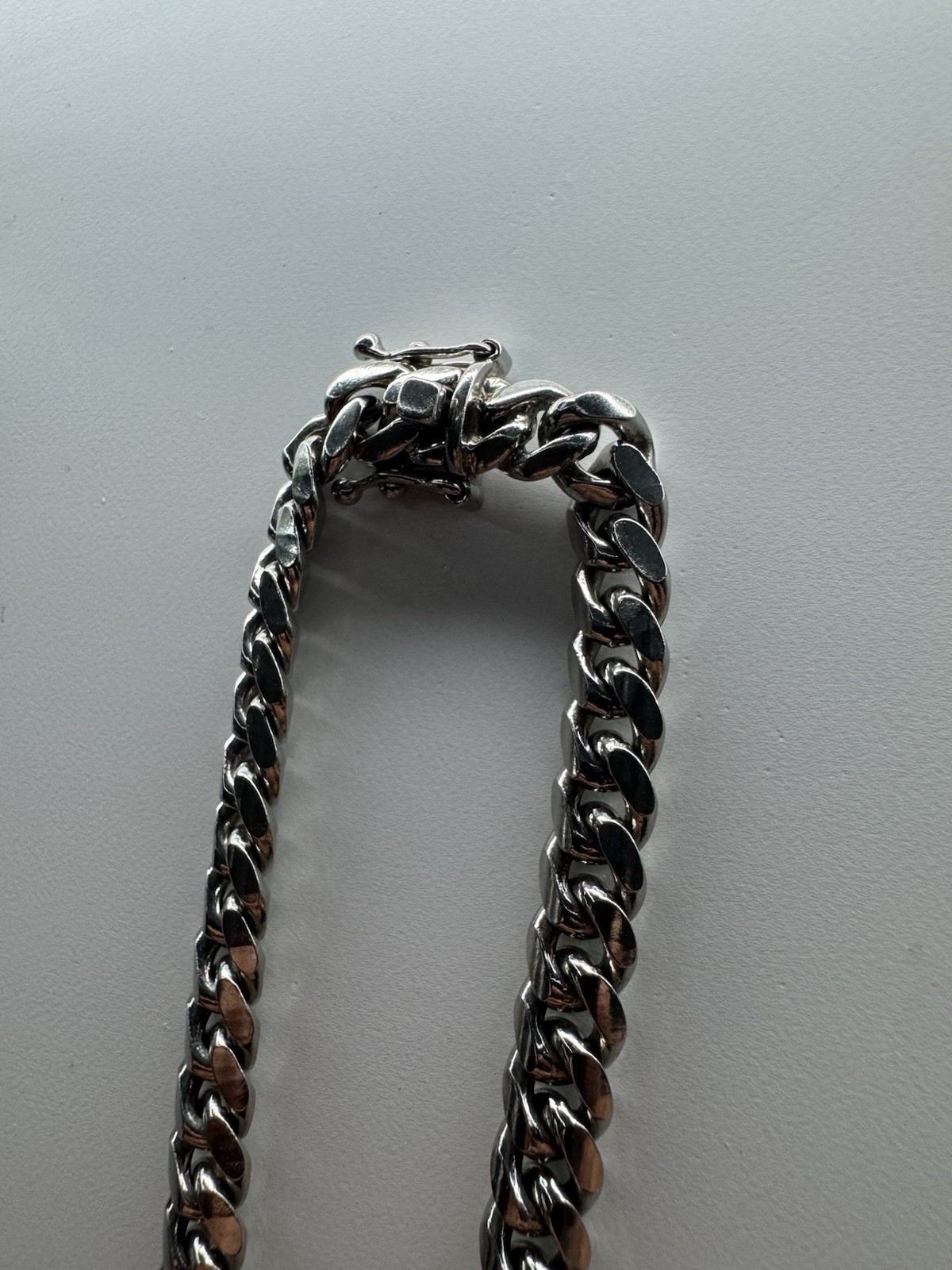 925 Sterling Silver Curb Link Chain Necklace, Box Clasp, Signed, No Stones