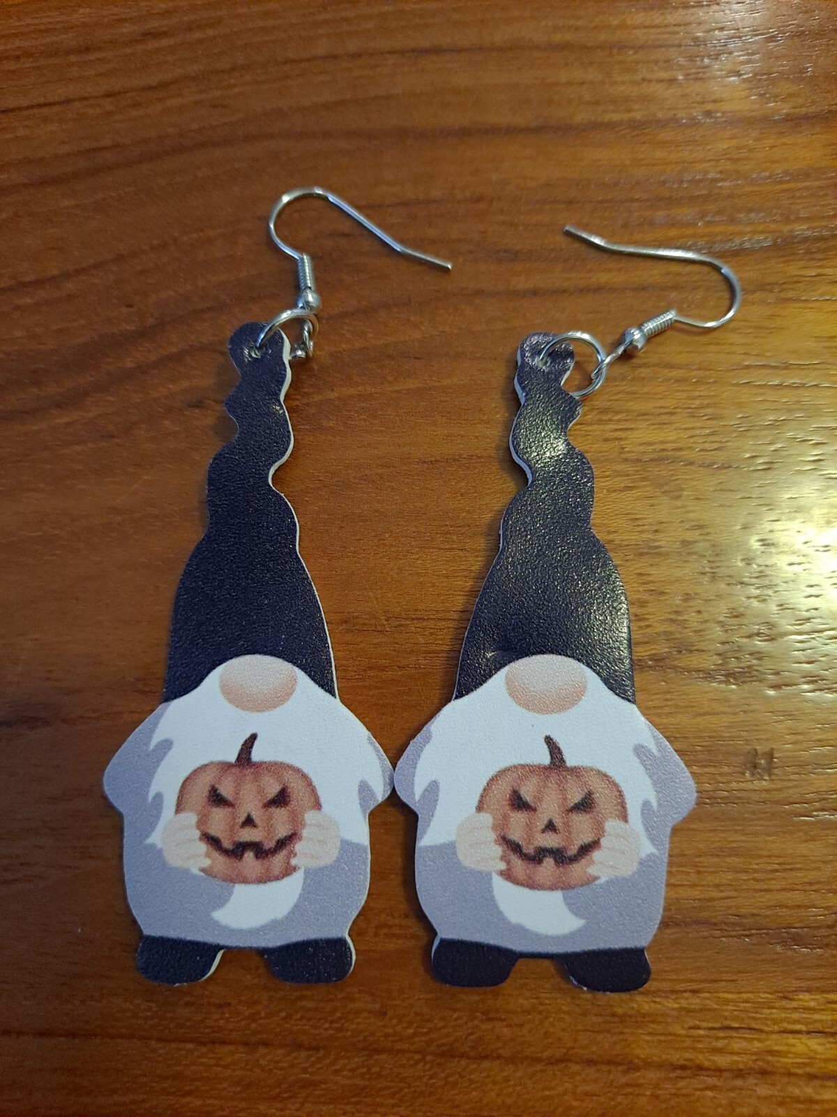 Halloween Faux Leather Gnome Teardrop Earrings New Not Worn Double-Sided Design