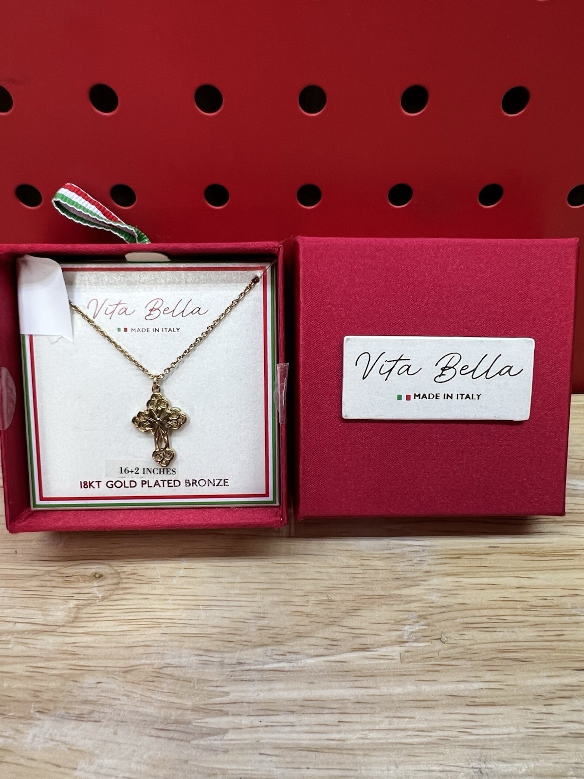 Vita Bella 18KT Gold Plated Bronze Cross Pendant Cable Necklace 16-18in