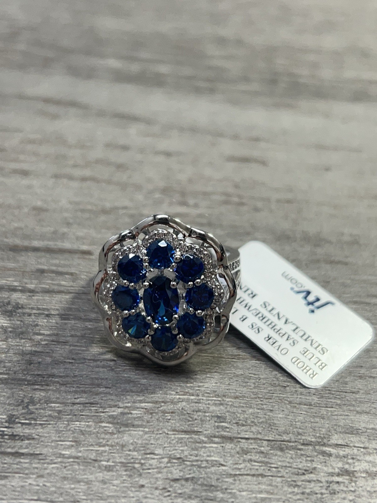 Blue Saphire White Diamond Simulants 925 Sterling Silver Sz8 6G New