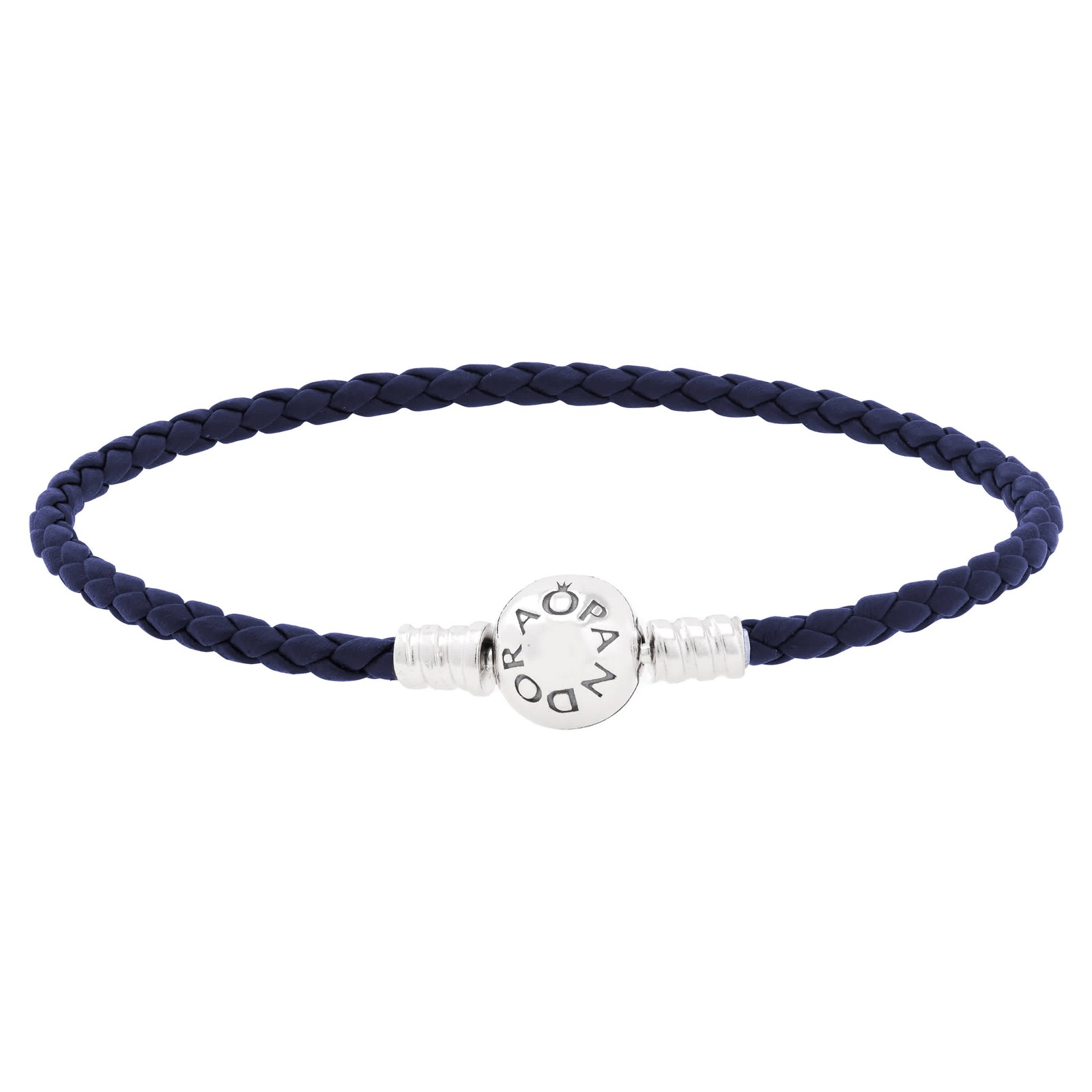 Pandora Moments Round Clasp Blue Braided Leather Bracelet
